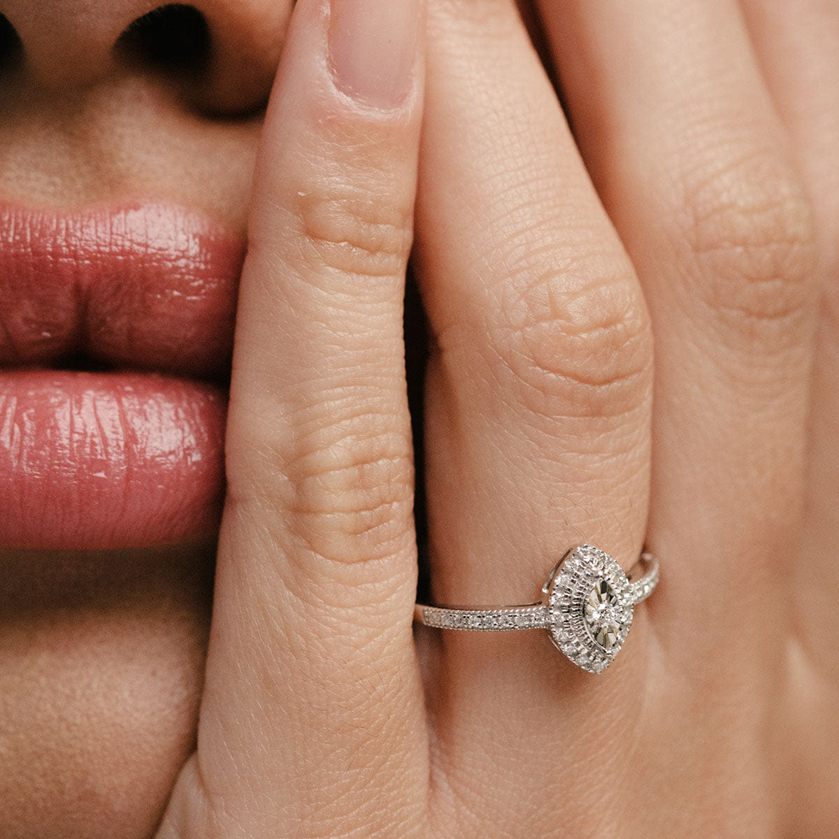 Diamond Masami Marquise Lab Diamond Engagement Ring Halo Pave Set in 925 Sterling Silver