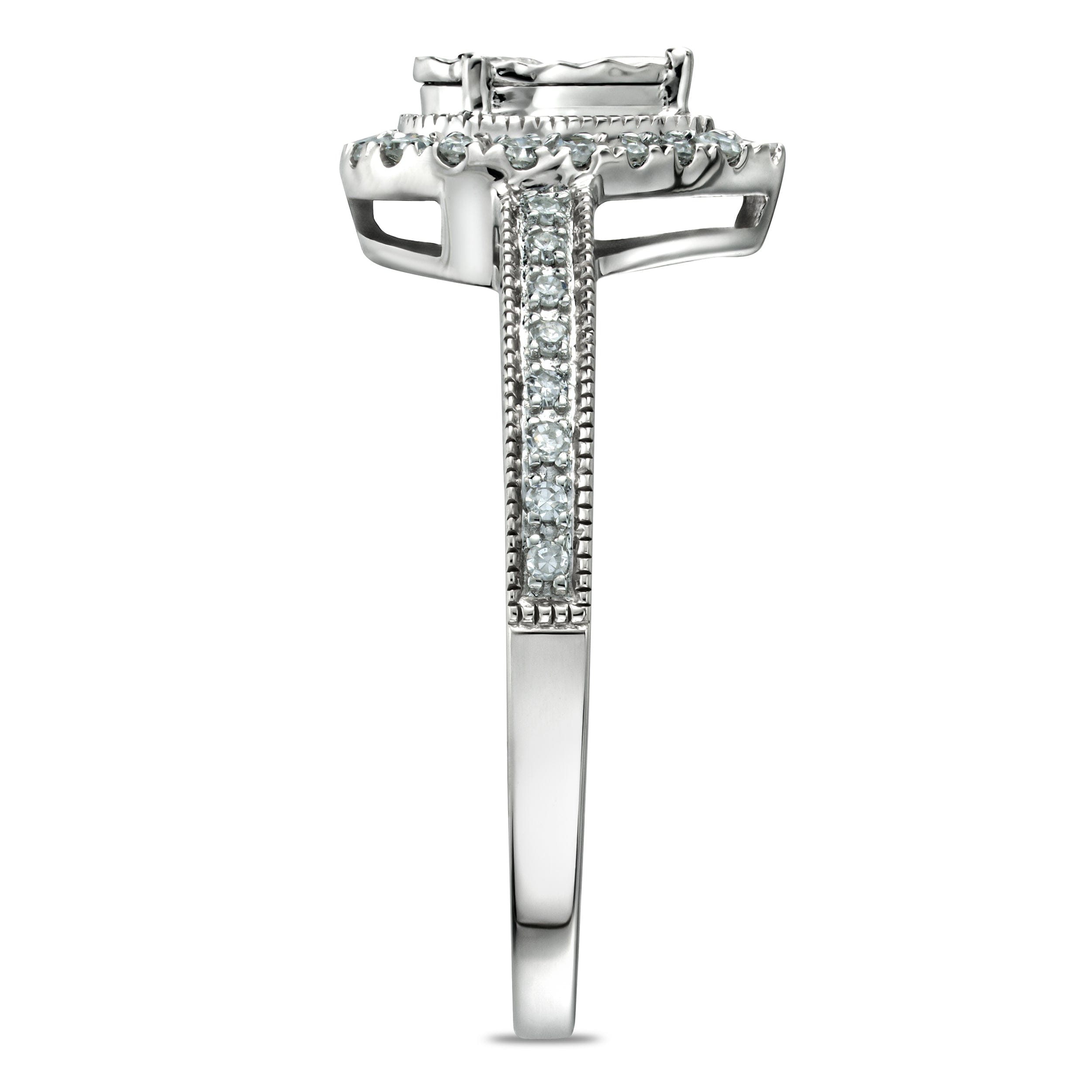 Diamond Masami Pear Shaped Pave Lab Diamond Engagement Ring 0.15ct 925 Sterling Silver