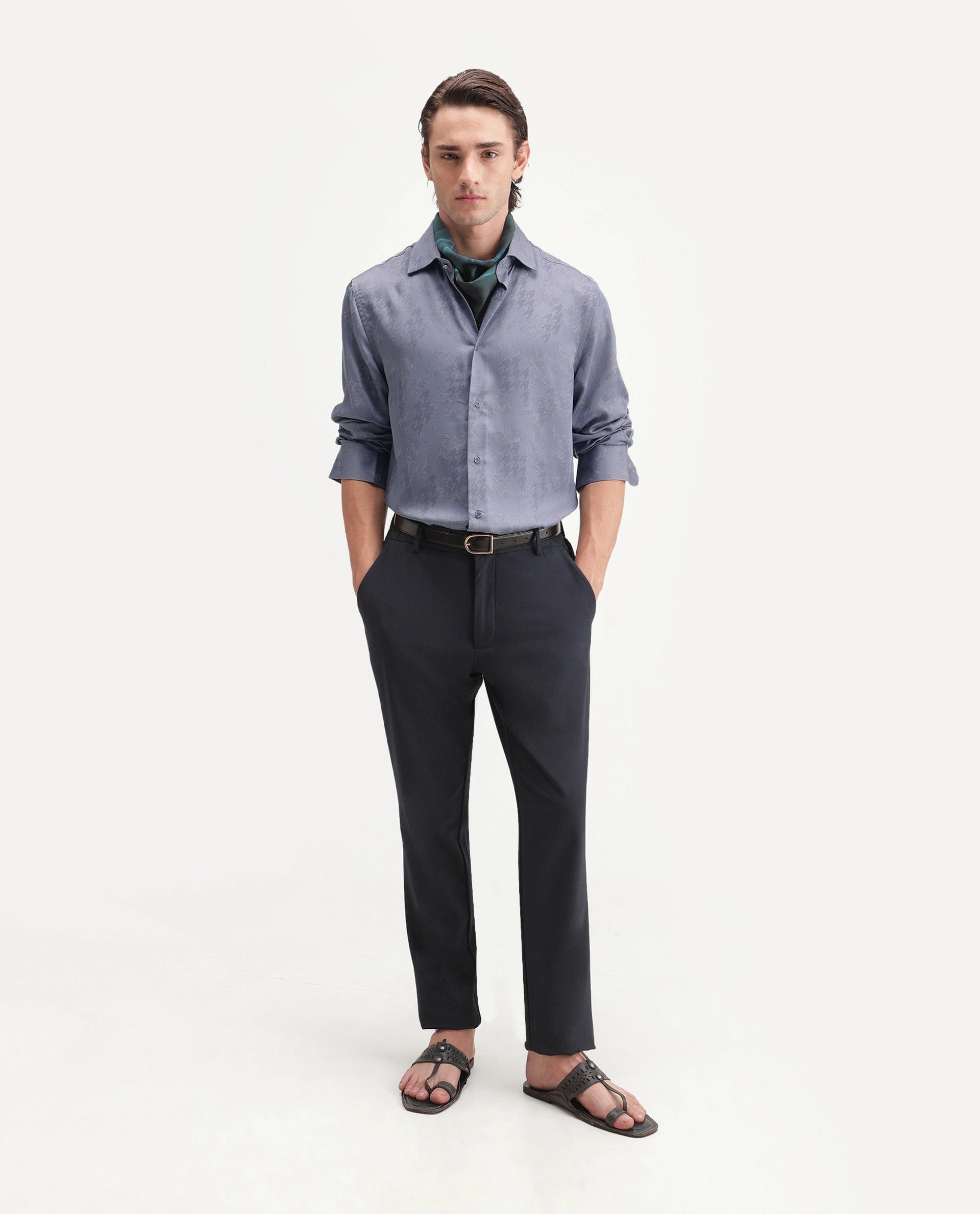 RARE Rabbit Men's Ember Dusky Purple Tencel Button Regular Fit Jacquard Shirt