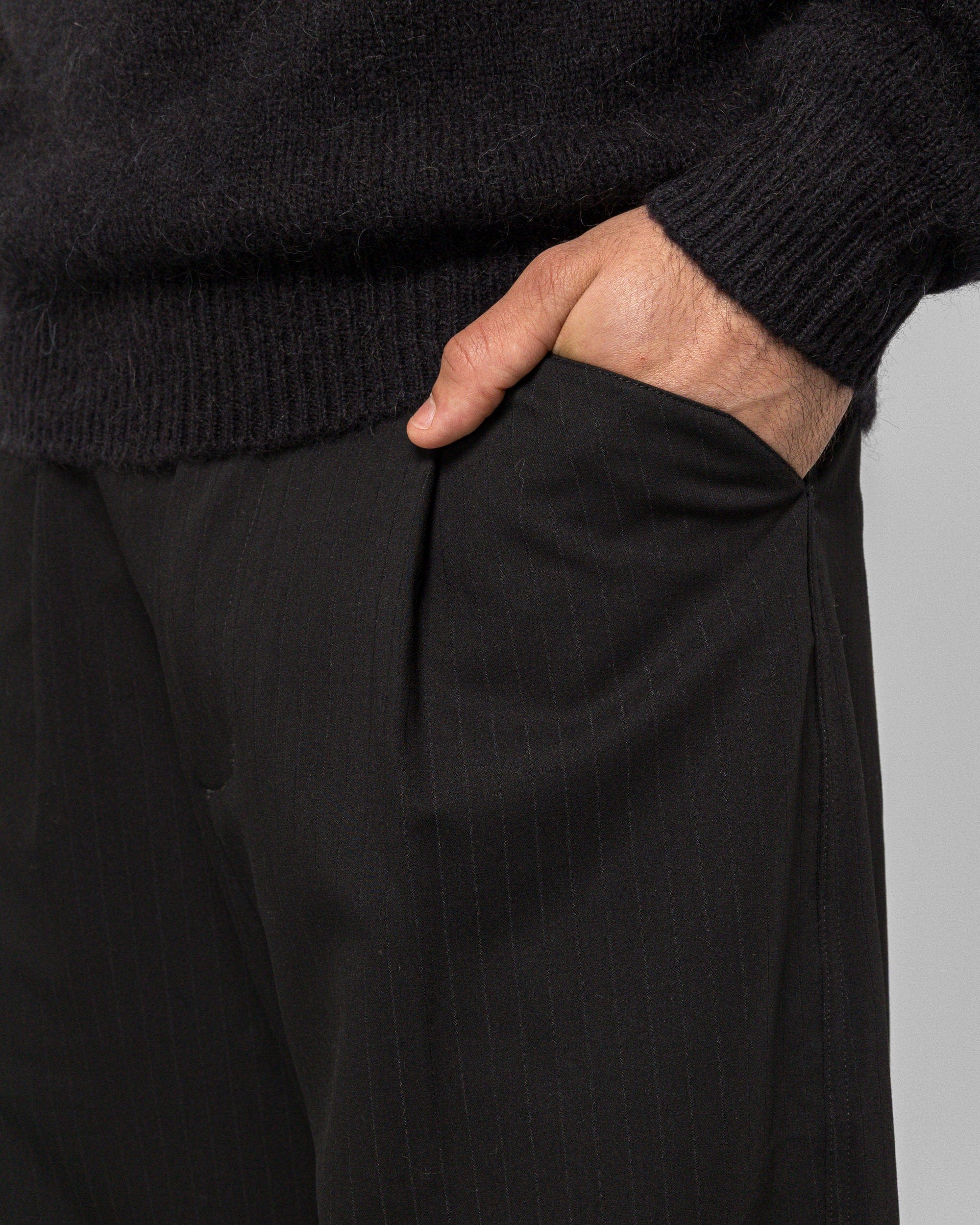 Observe Twisted Relaxed Trouser - Pinstripe Black