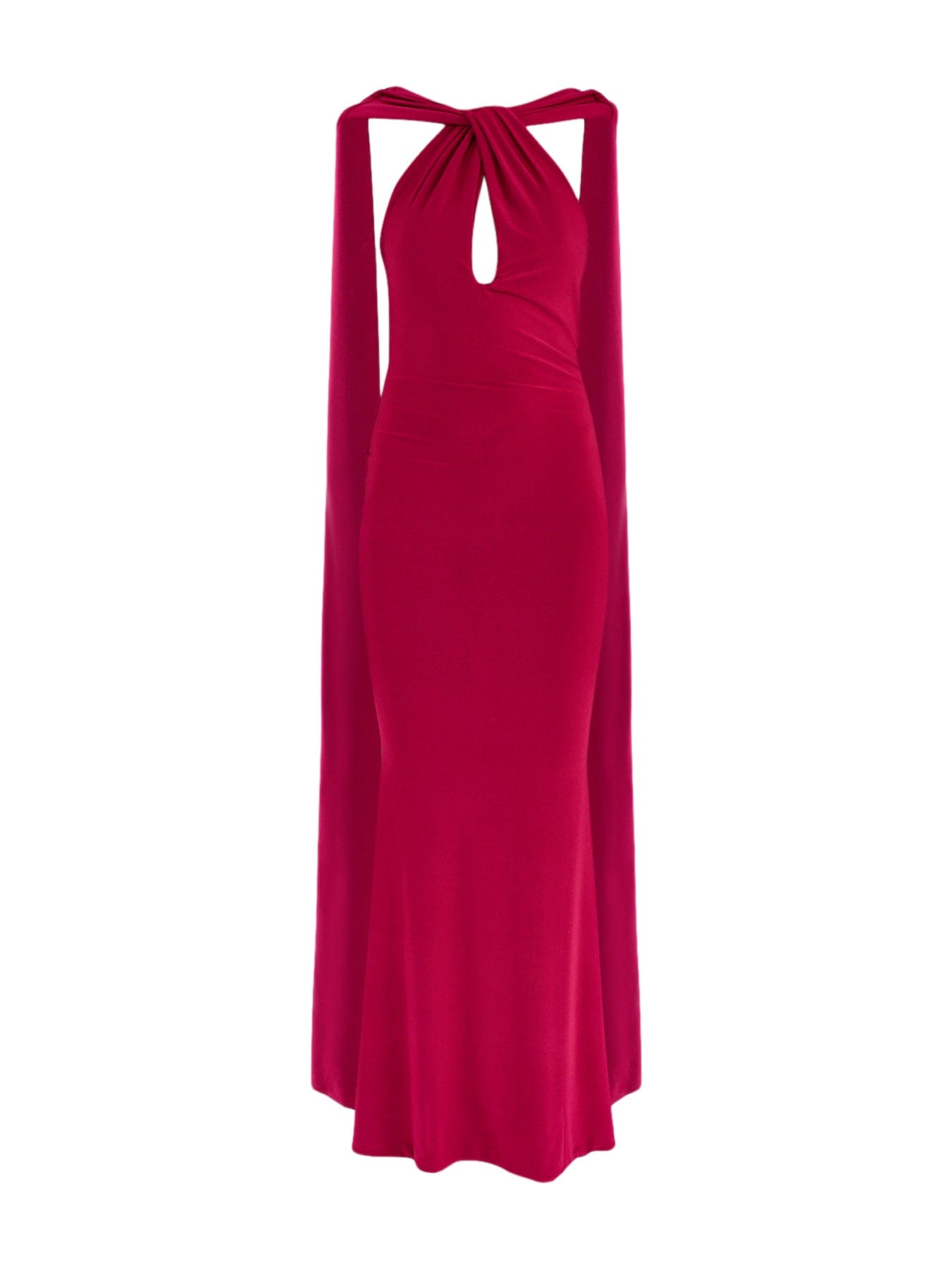 Club L London Rhoda Twist Halterneck Cape Maxi Dress Burgundy