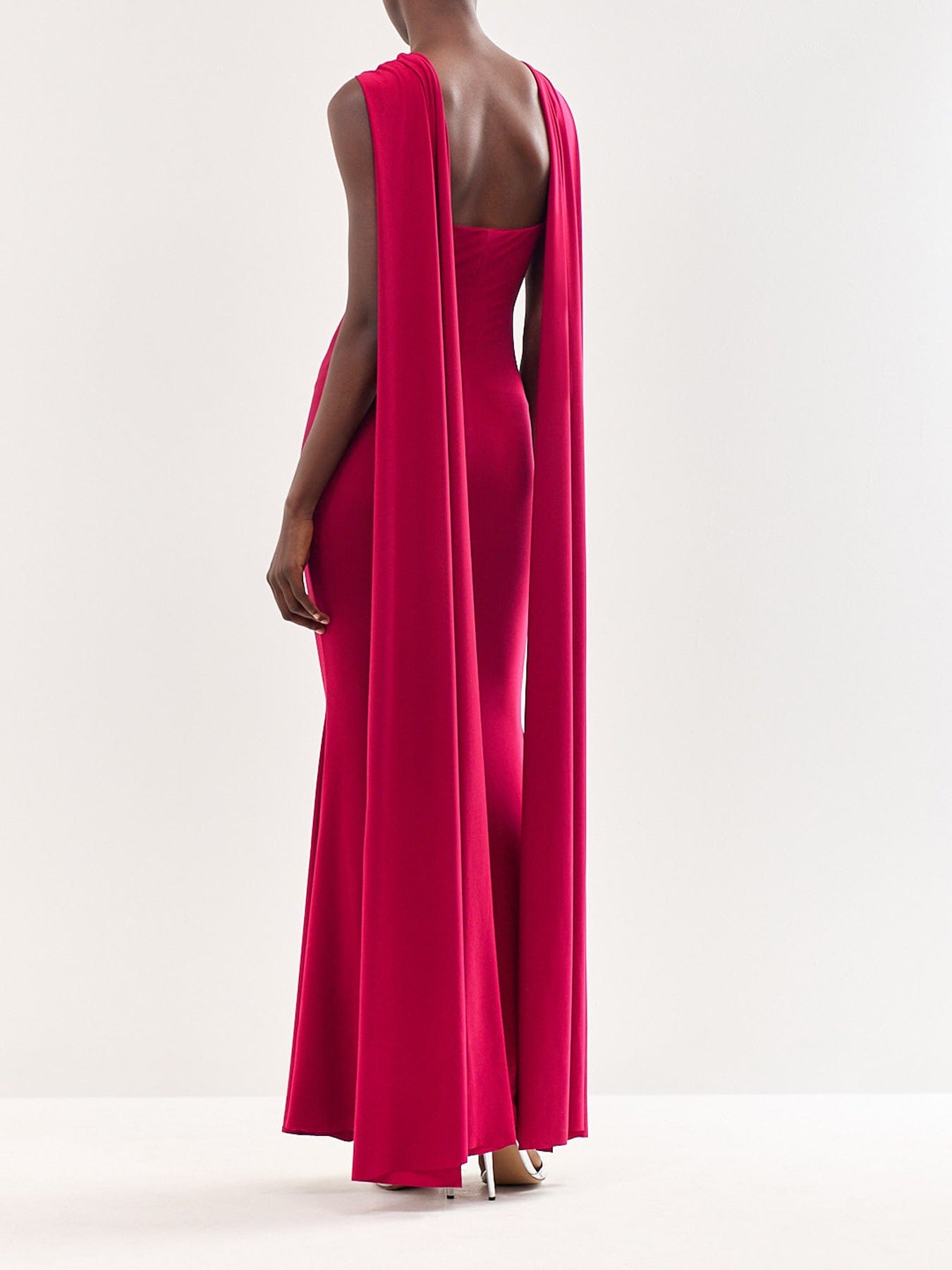Club L London Rhoda Twist Halterneck Cape Maxi Dress Burgundy