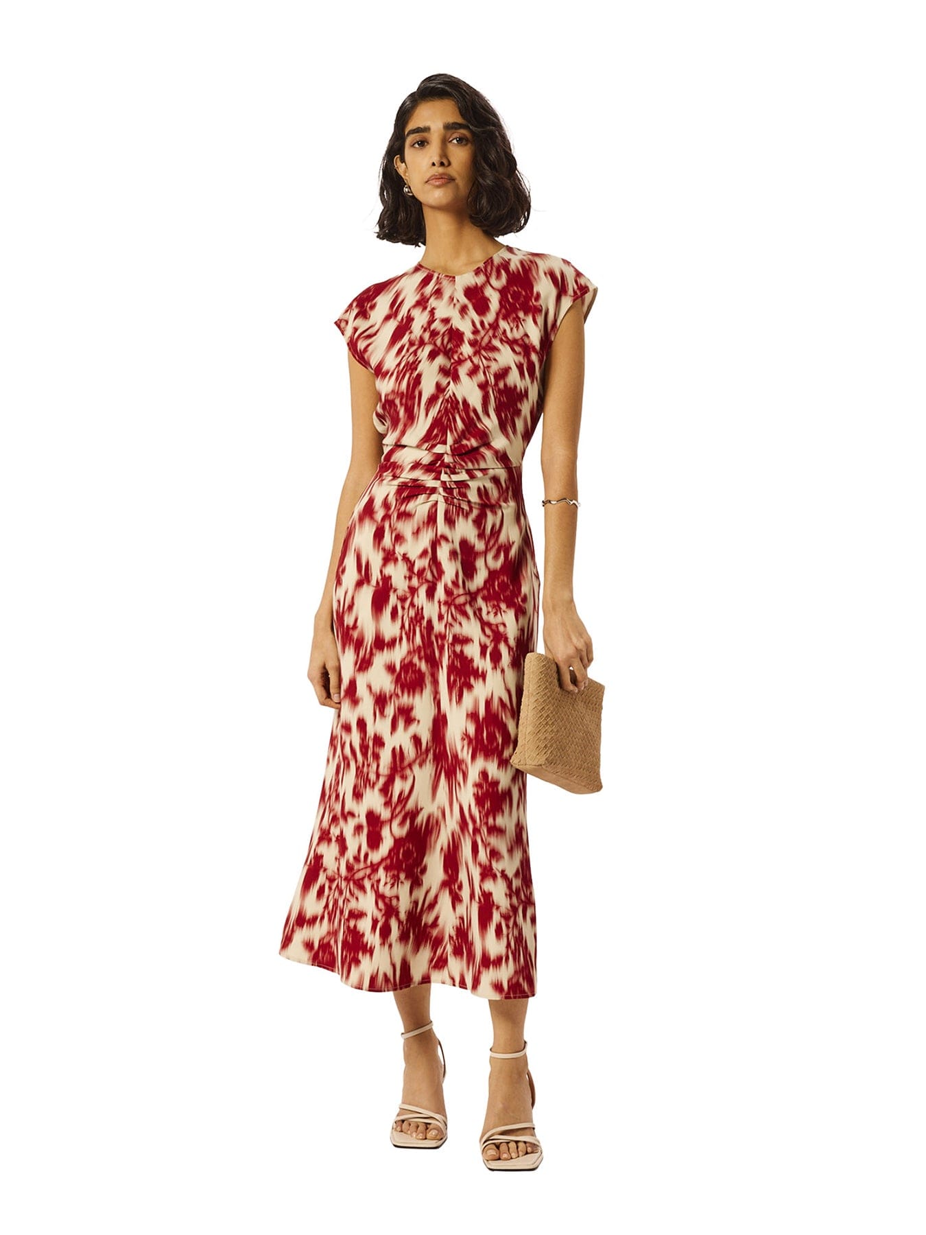 Whistles Blurred Floral Crepe Dress Red
