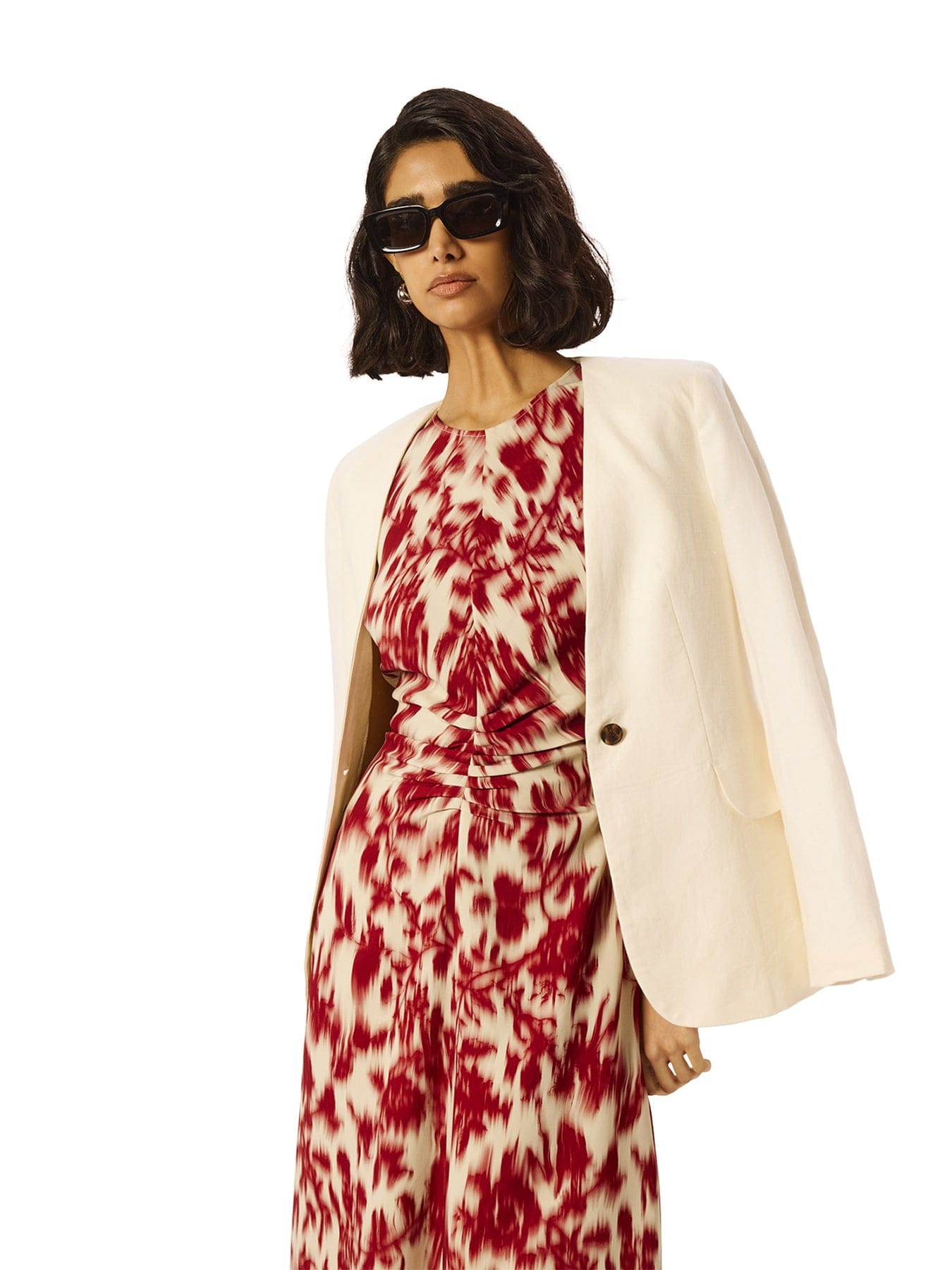 Whistles Blurred Floral Crepe Dress Red