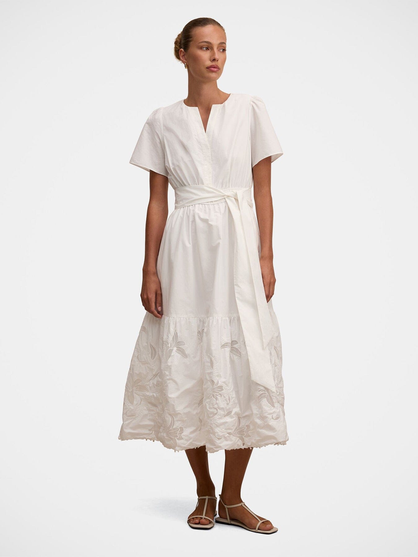 Forever New Matilda Embroidered Tie Midi Dress White