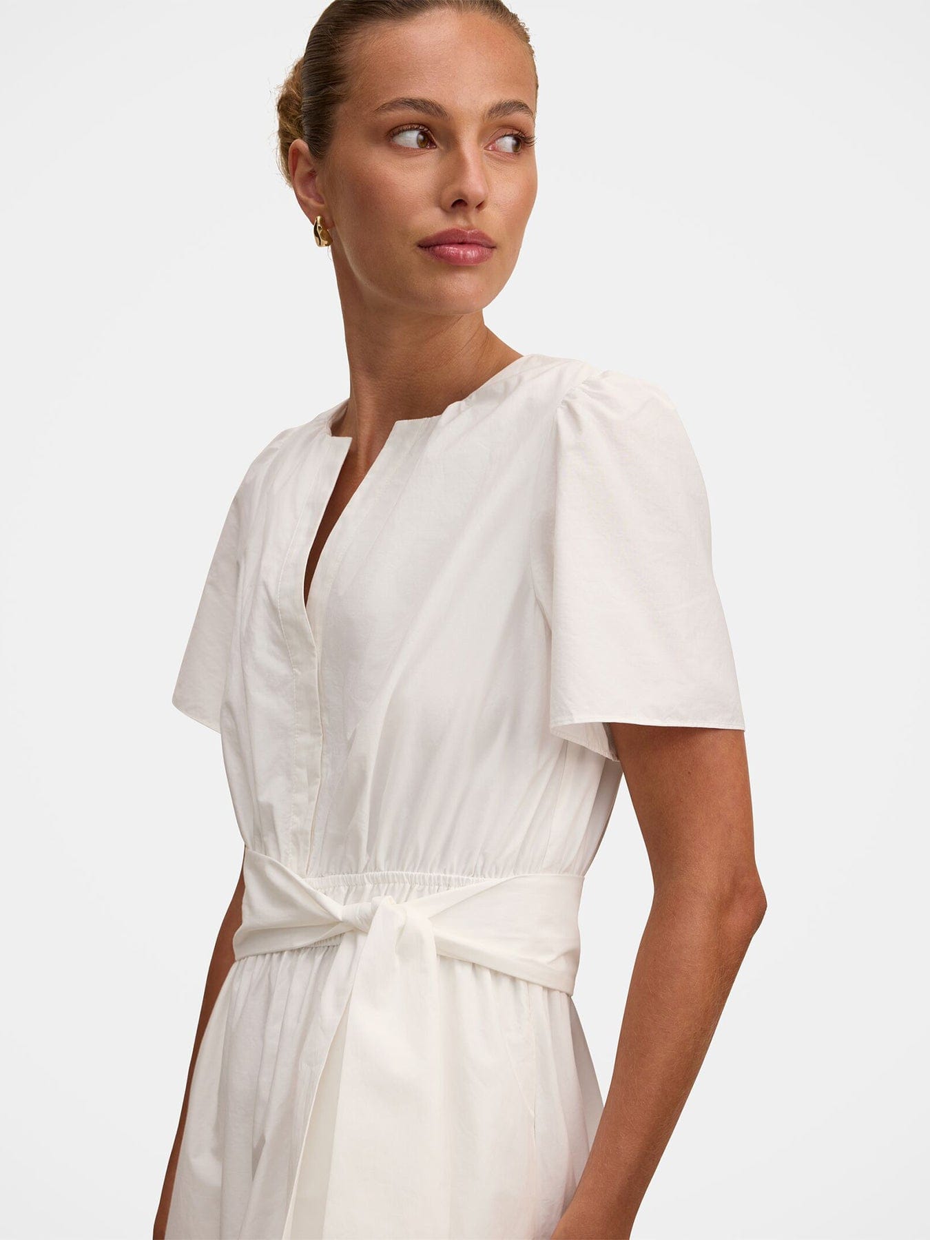 Forever New Matilda Embroidered Tie Midi Dress White