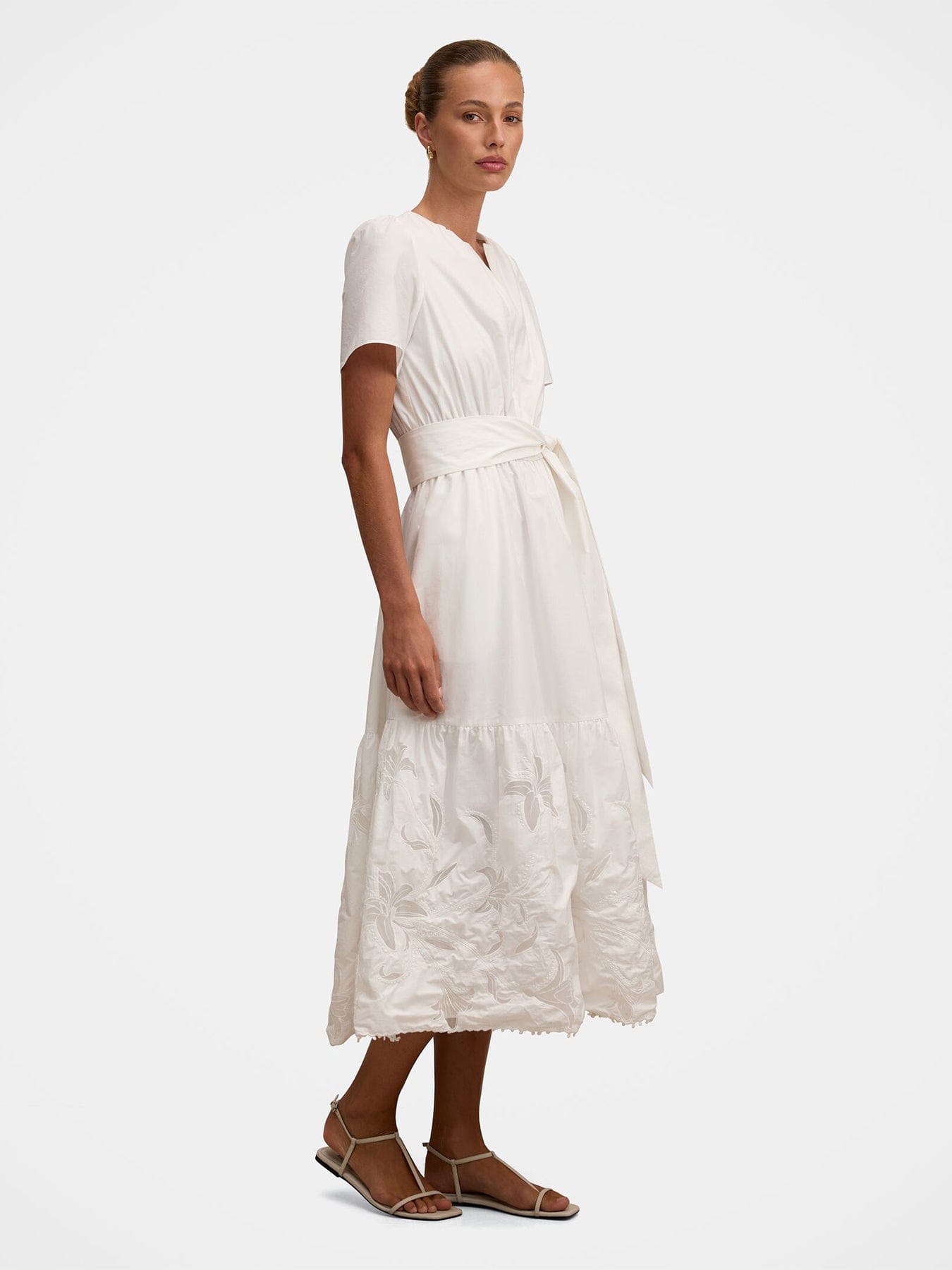 Forever New Matilda Embroidered Tie Midi Dress White