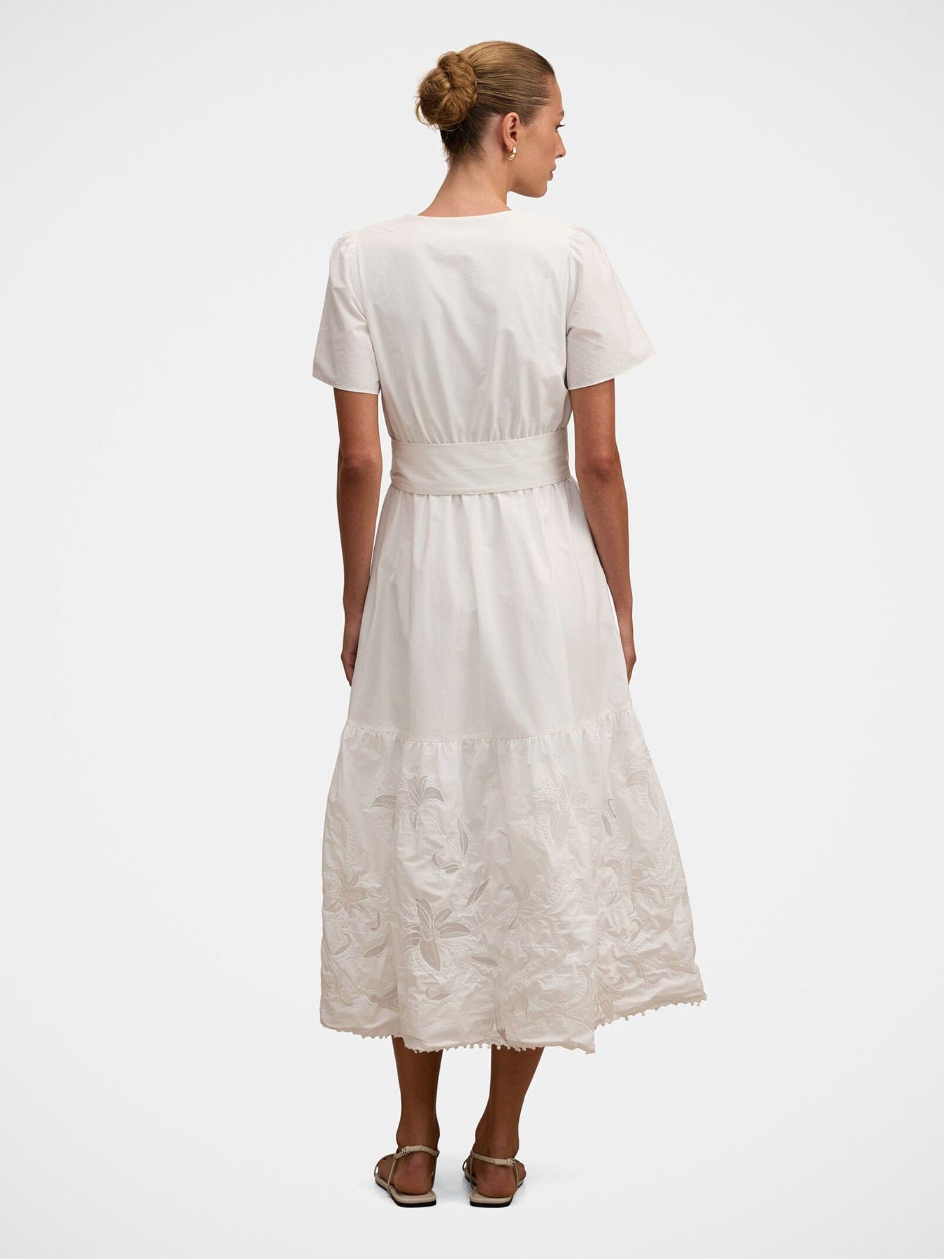 Forever New Matilda Embroidered Tie Midi Dress White