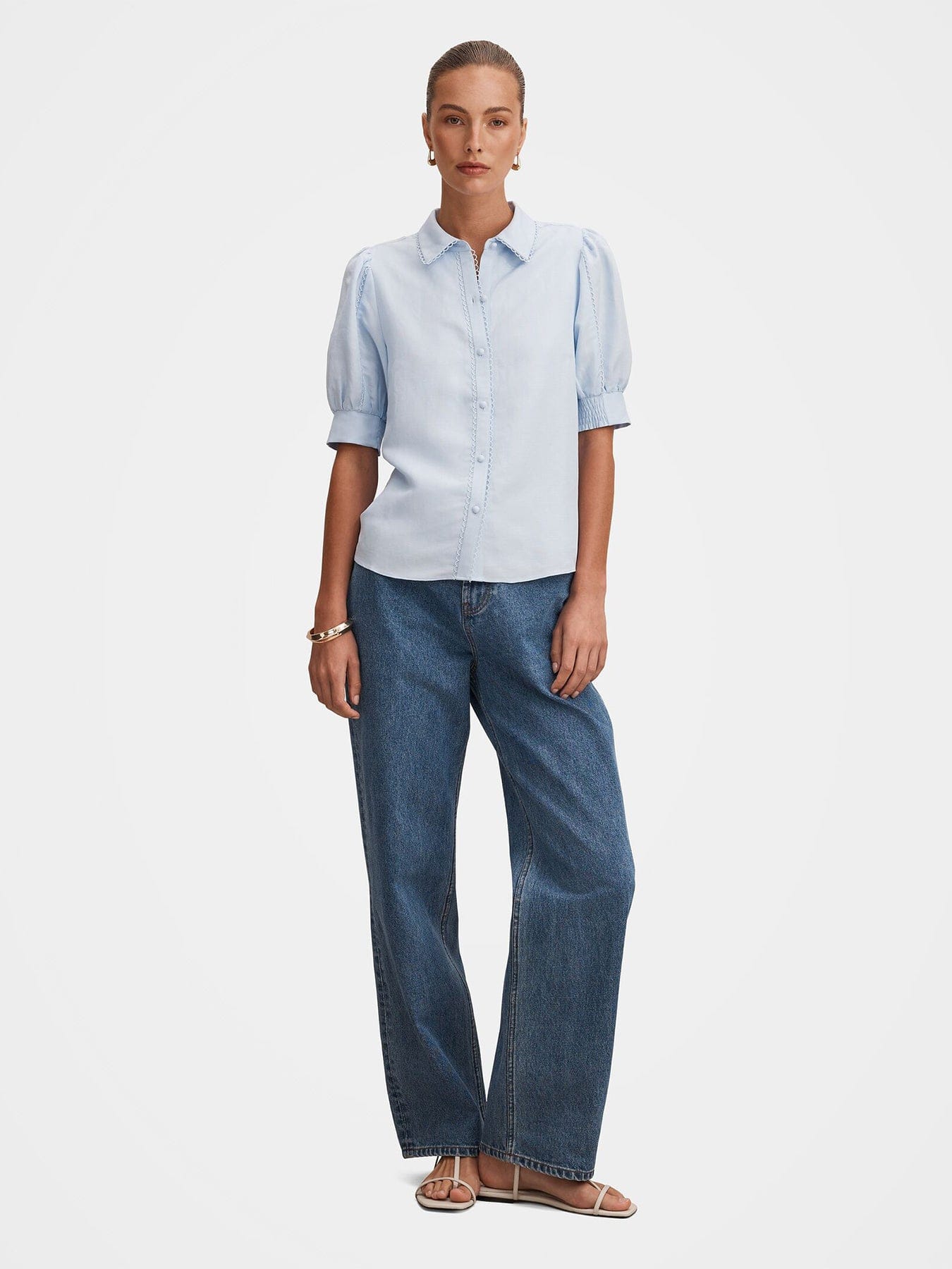Forever New Finley Trim Detail Blouse Blue