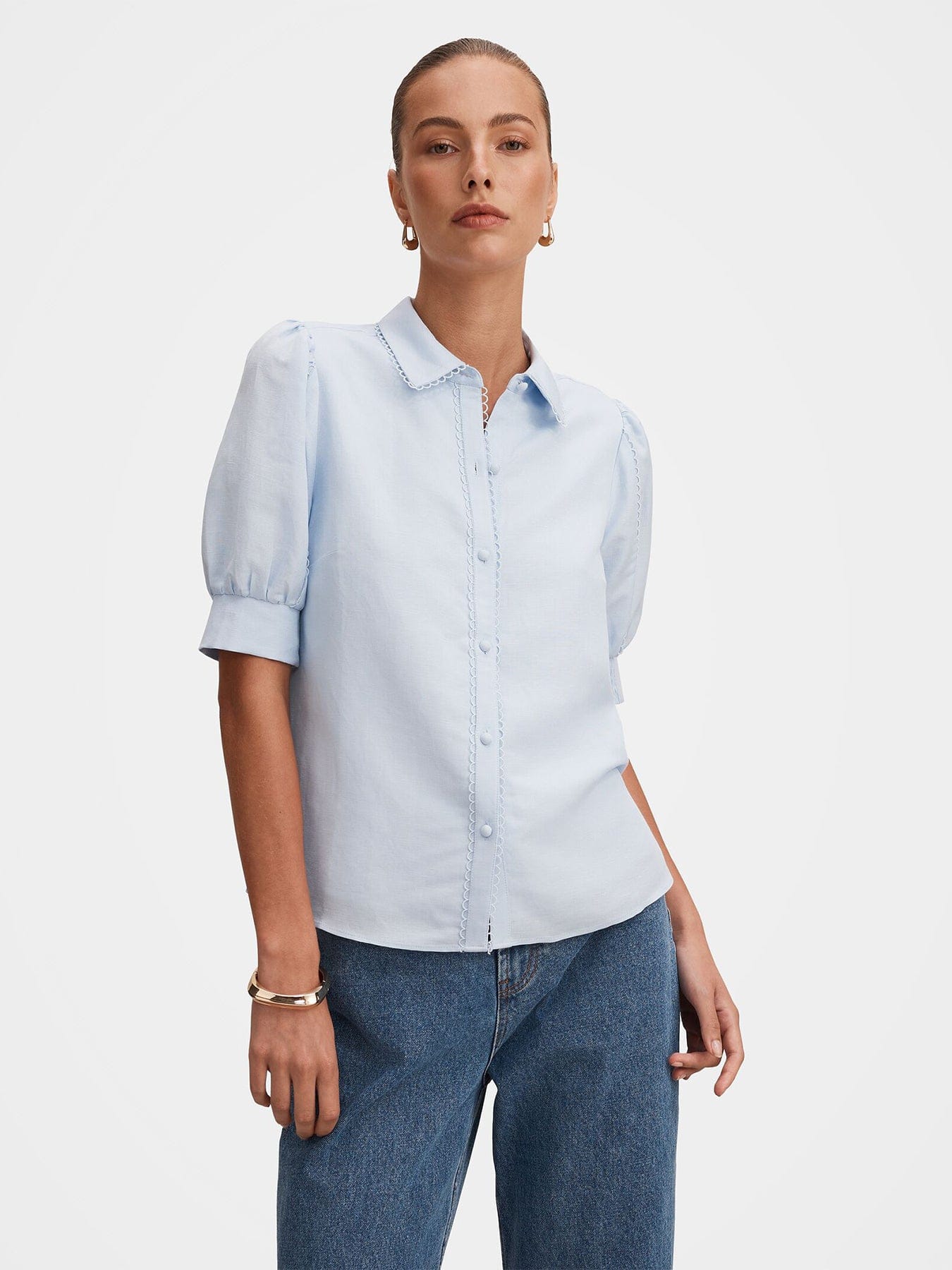 Forever New Finley Trim Detail Blouse Blue