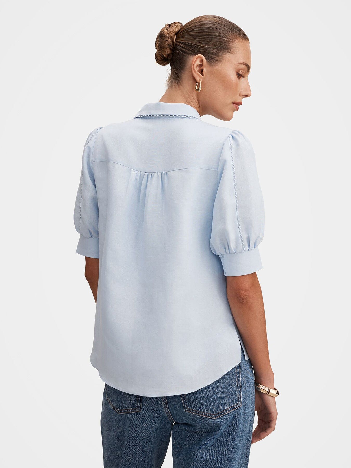 Forever New Finley Trim Detail Blouse Blue