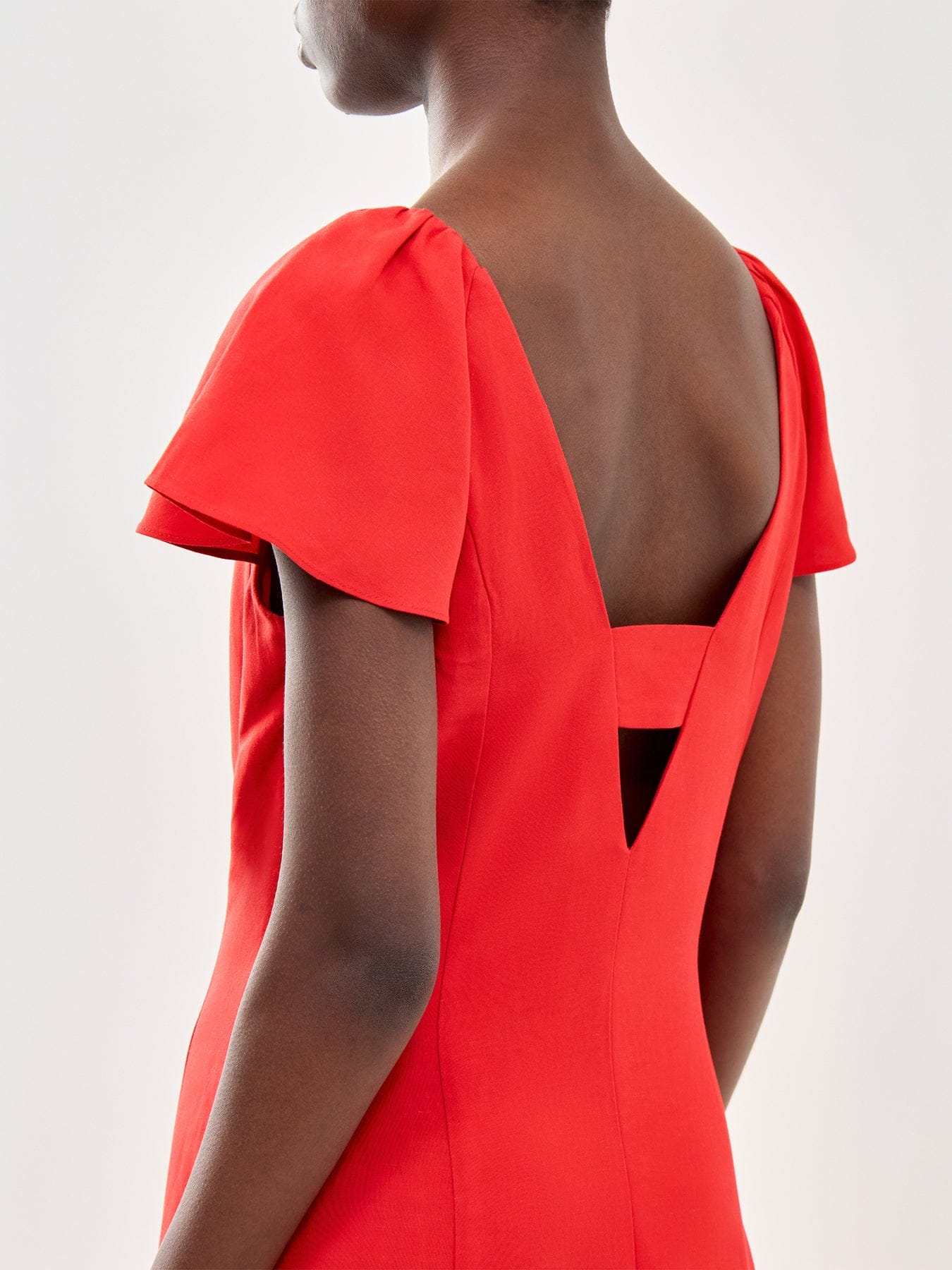Ro and Zo Red Flutter Sleeve Linen Blend Dress Red