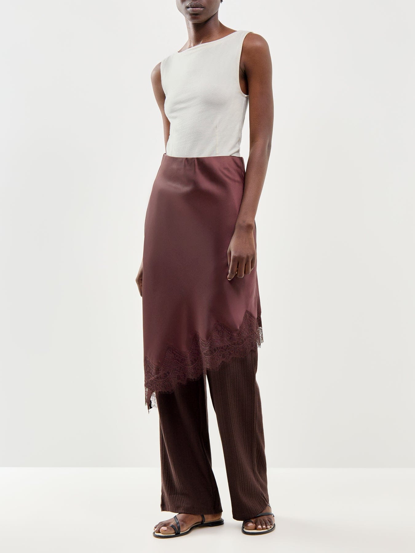 ONLY Faraya Satin Lace Skirt Brown