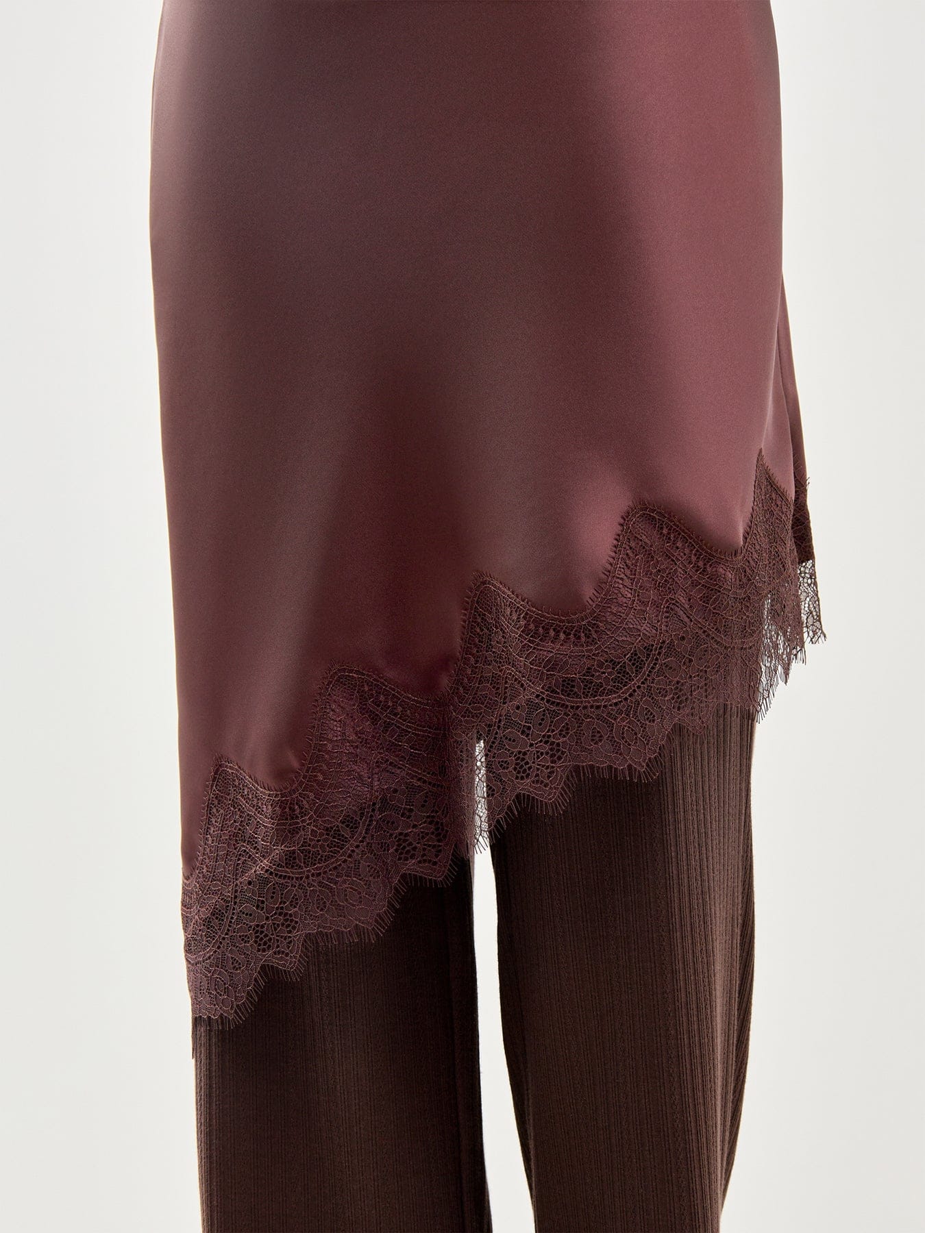 ONLY Faraya Satin Lace Skirt Brown