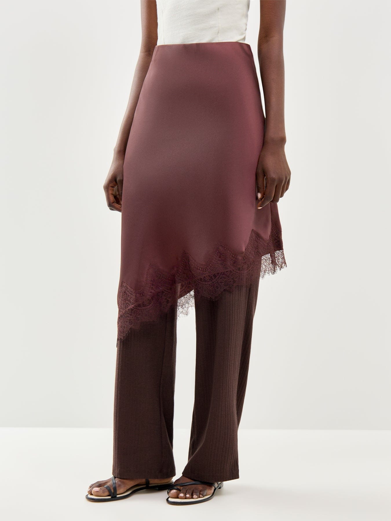 ONLY Faraya Satin Lace Skirt Brown