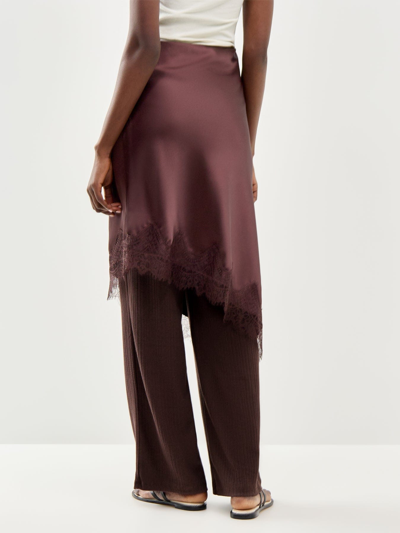 ONLY Faraya Satin Lace Skirt Brown