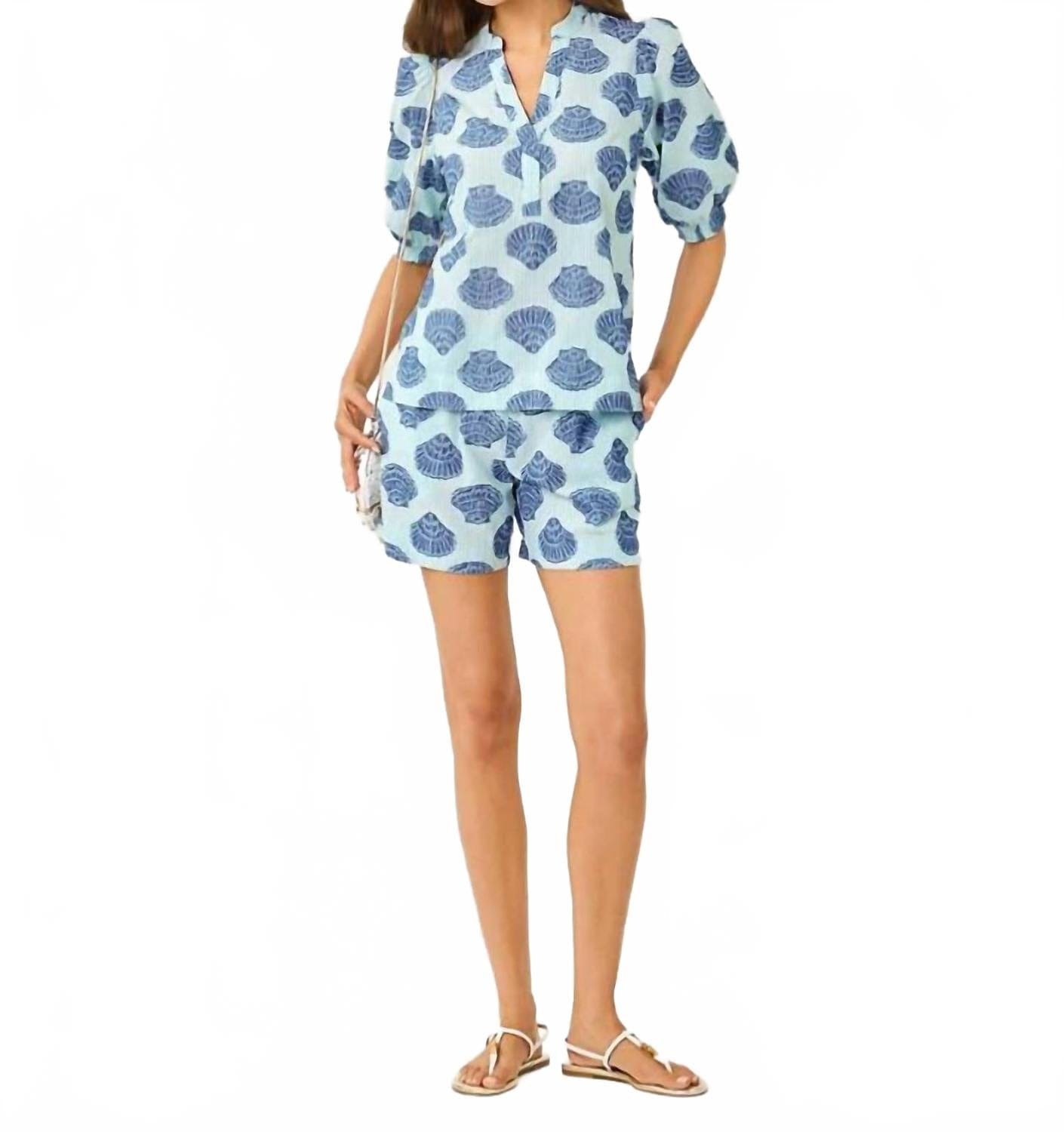 Blue Kilah Short In Day Dream Blue Seashell Jacquard Yarn Dyed Stripe