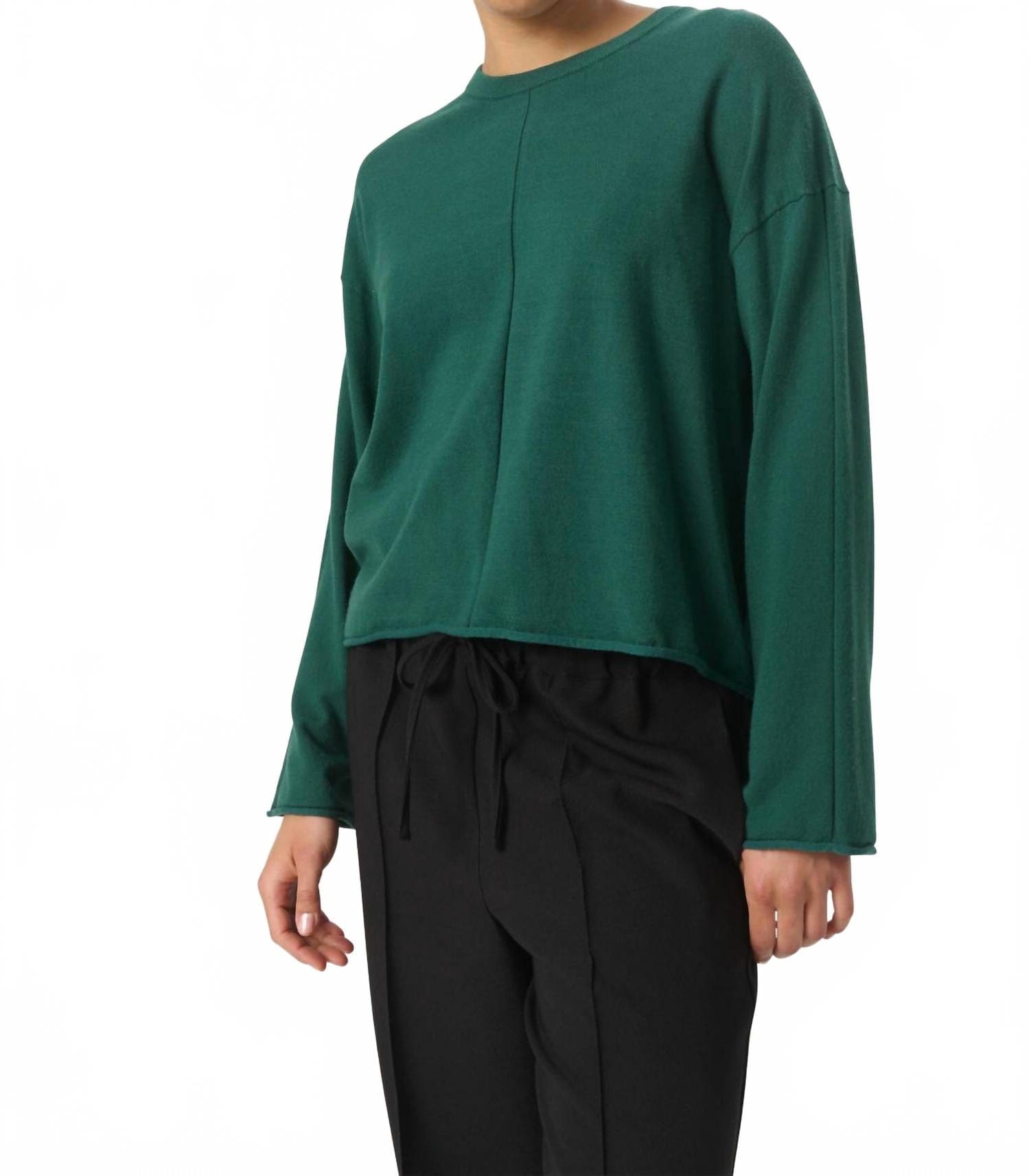 Tight Spina Boxy Fit Tight Knit Pullover Sweater In Rain Forest
