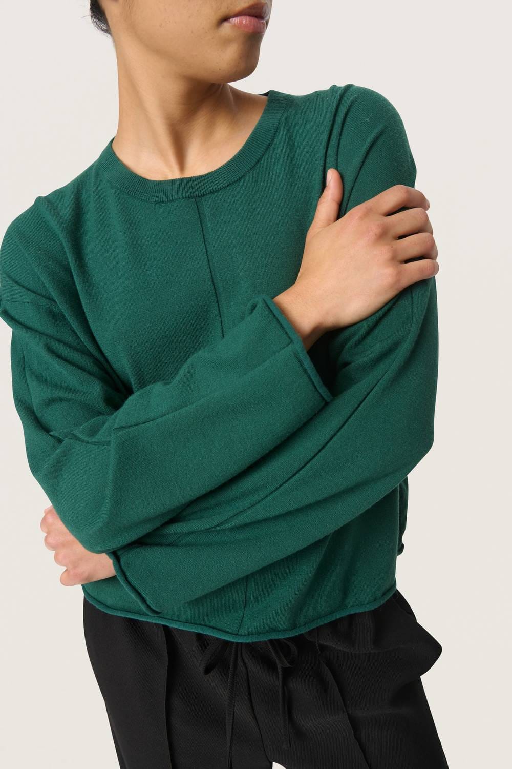 Tight Spina Boxy Fit Tight Knit Pullover Sweater In Rain Forest