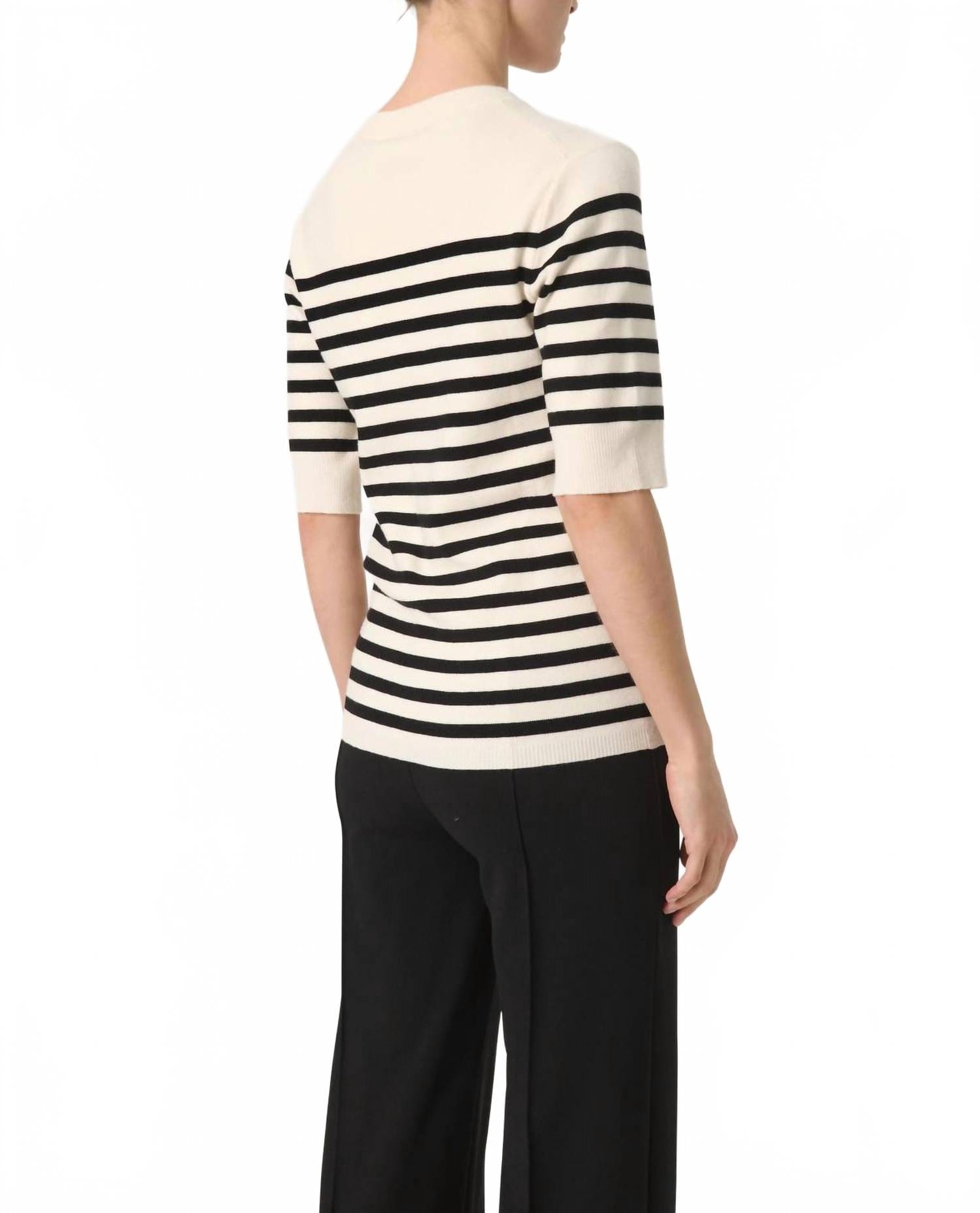 WHITE* Spina Slim Fit Crew Neck Pullover Sweater In White With Black Stripe