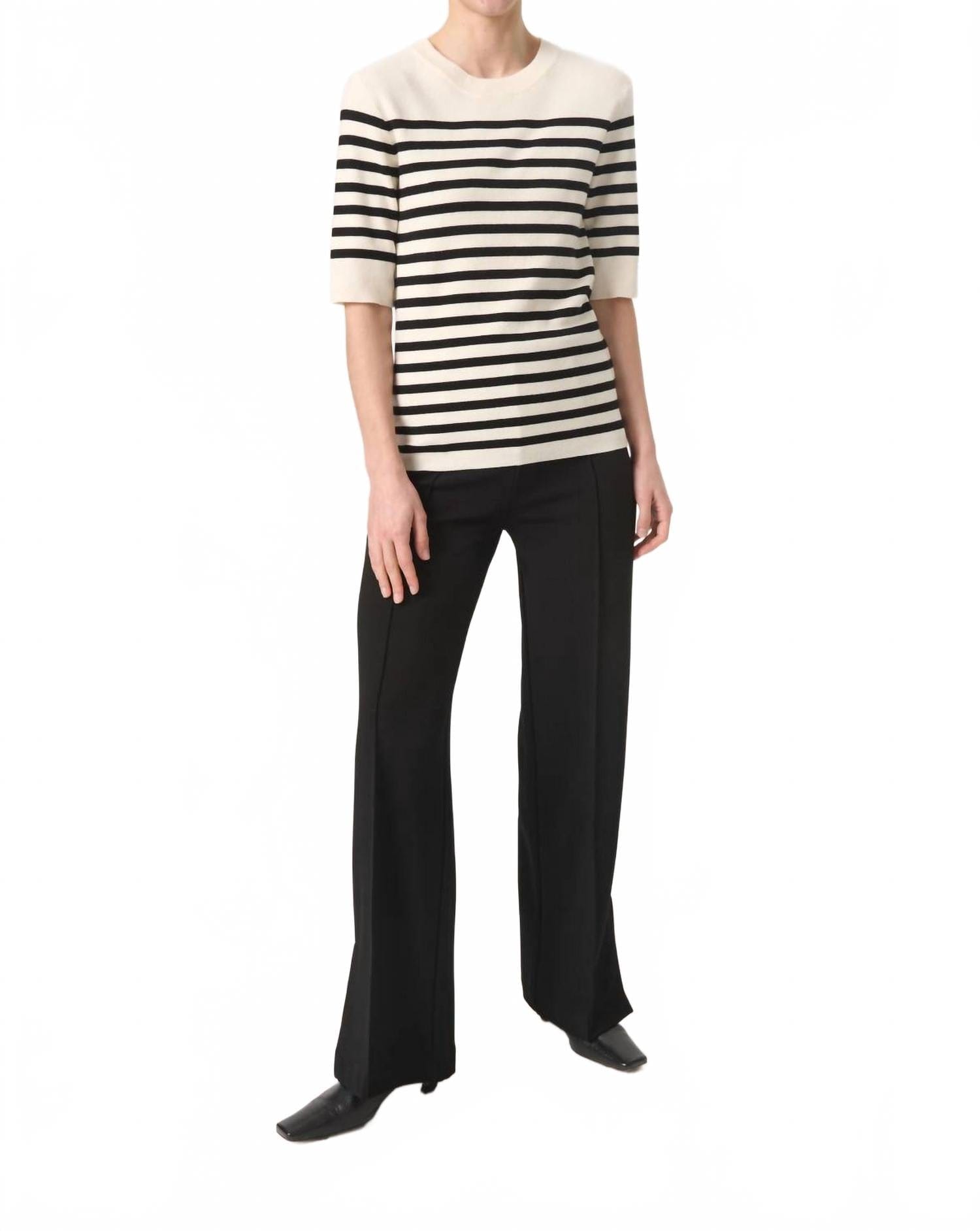 WHITE* Spina Slim Fit Crew Neck Pullover Sweater In White With Black Stripe