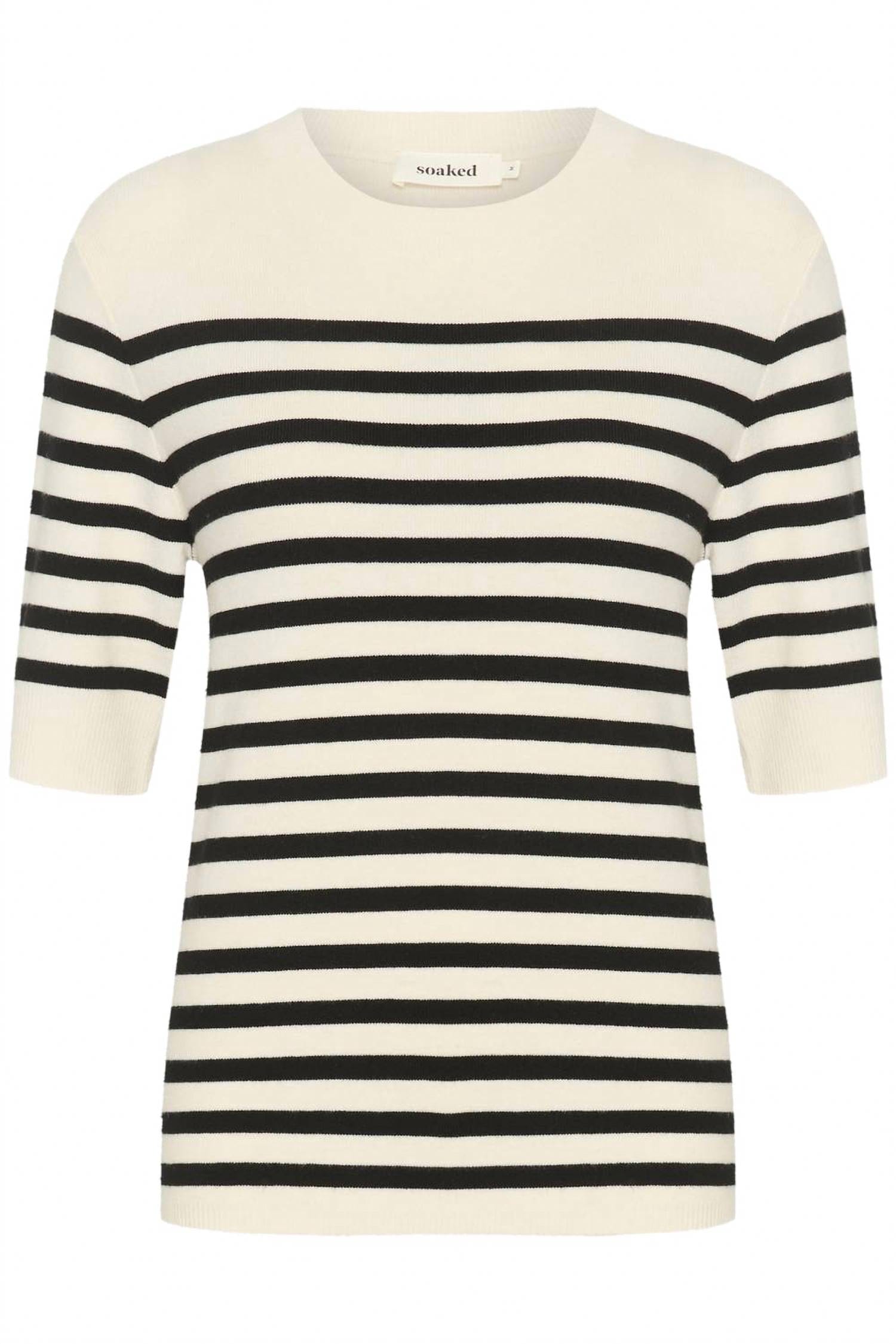WHITE* Spina Slim Fit Crew Neck Pullover Sweater In White With Black Stripe