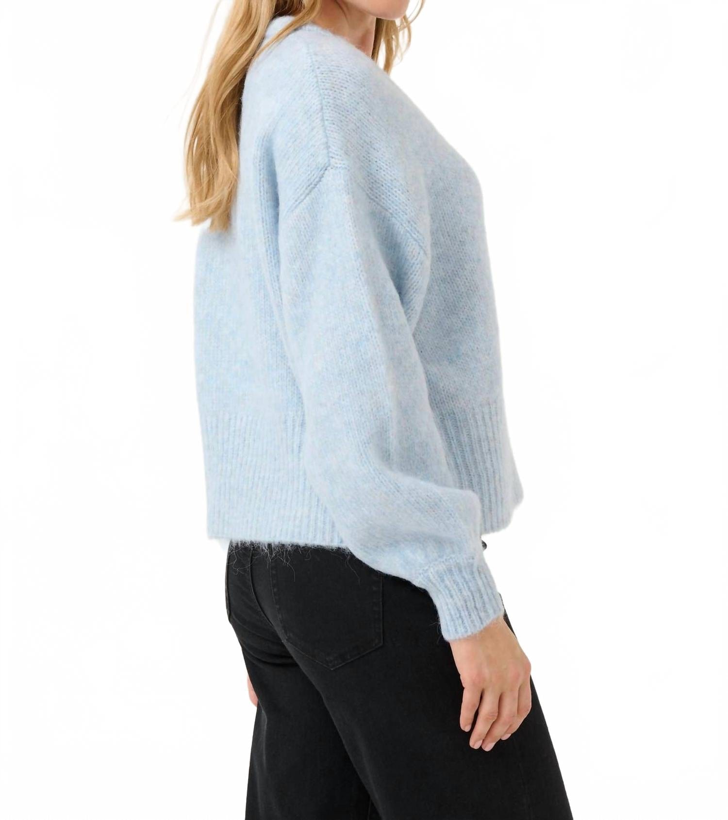 Blue Katrina V - Neck Casual Fit Pullover Sweater In Light Blue Melange