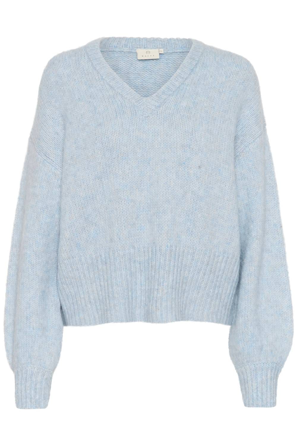 Blue Katrina V - Neck Casual Fit Pullover Sweater In Light Blue Melange