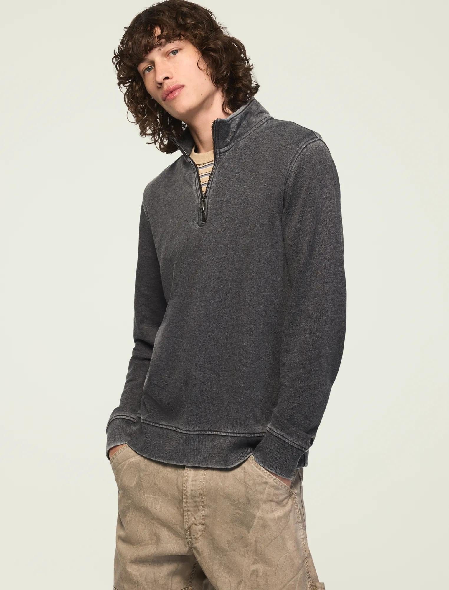 Lucky Brand Men's Venice Burnout French Terry 1/4 Zip Pullover