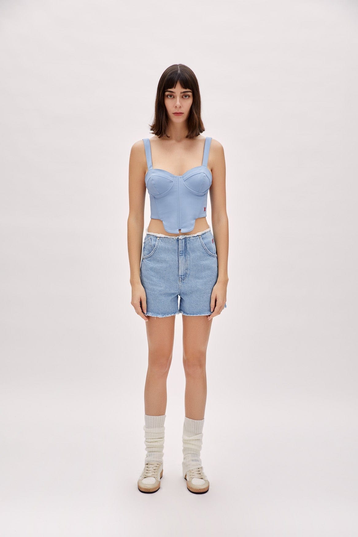 Blue Cotton Woven Corset Top - Baby Blue - XL