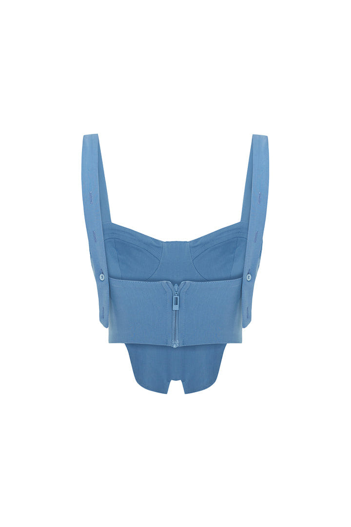 Blue Cotton Woven Corset Top - Baby Blue - XL