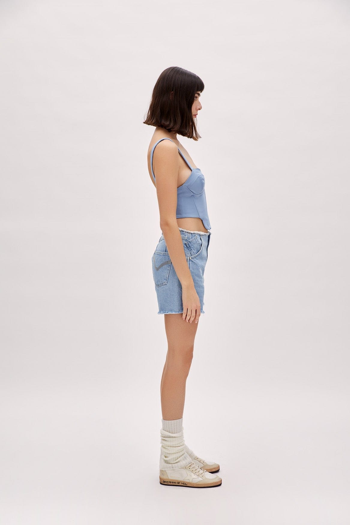 Blue Cotton Woven Corset Top - Baby Blue - XL