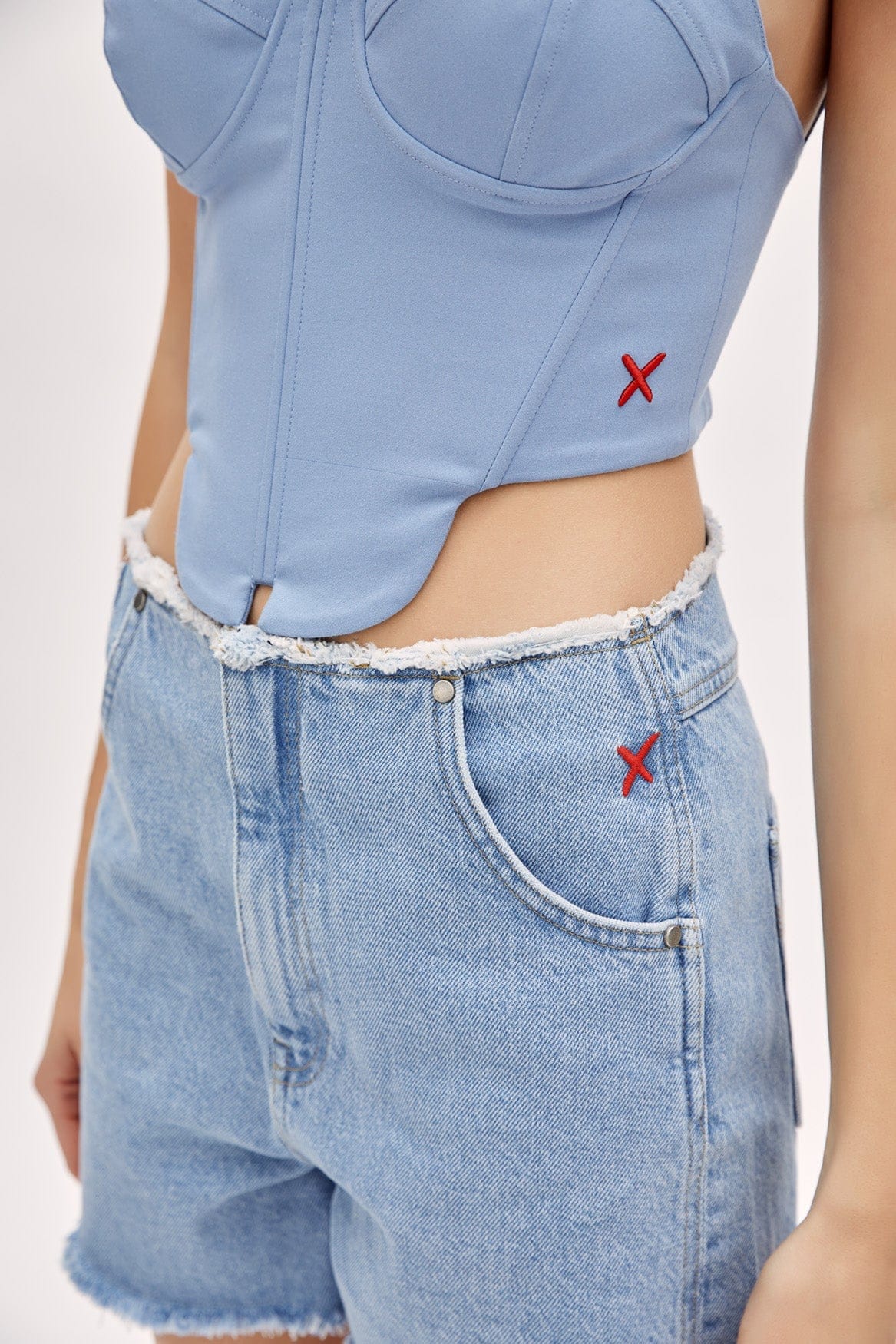 Blue Cotton Woven Corset Top - Baby Blue - XL