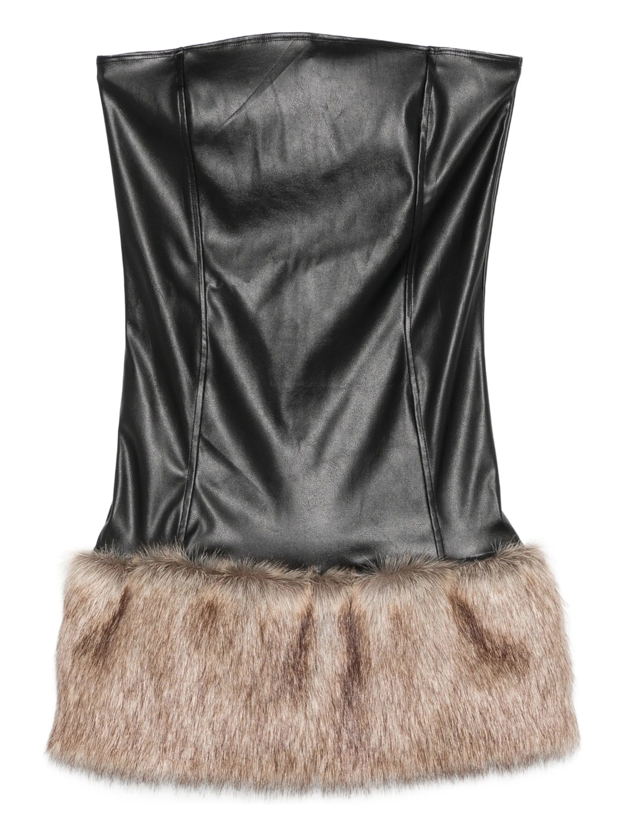 Cowboys of Habit Pamela strapless faux - fur mini dress