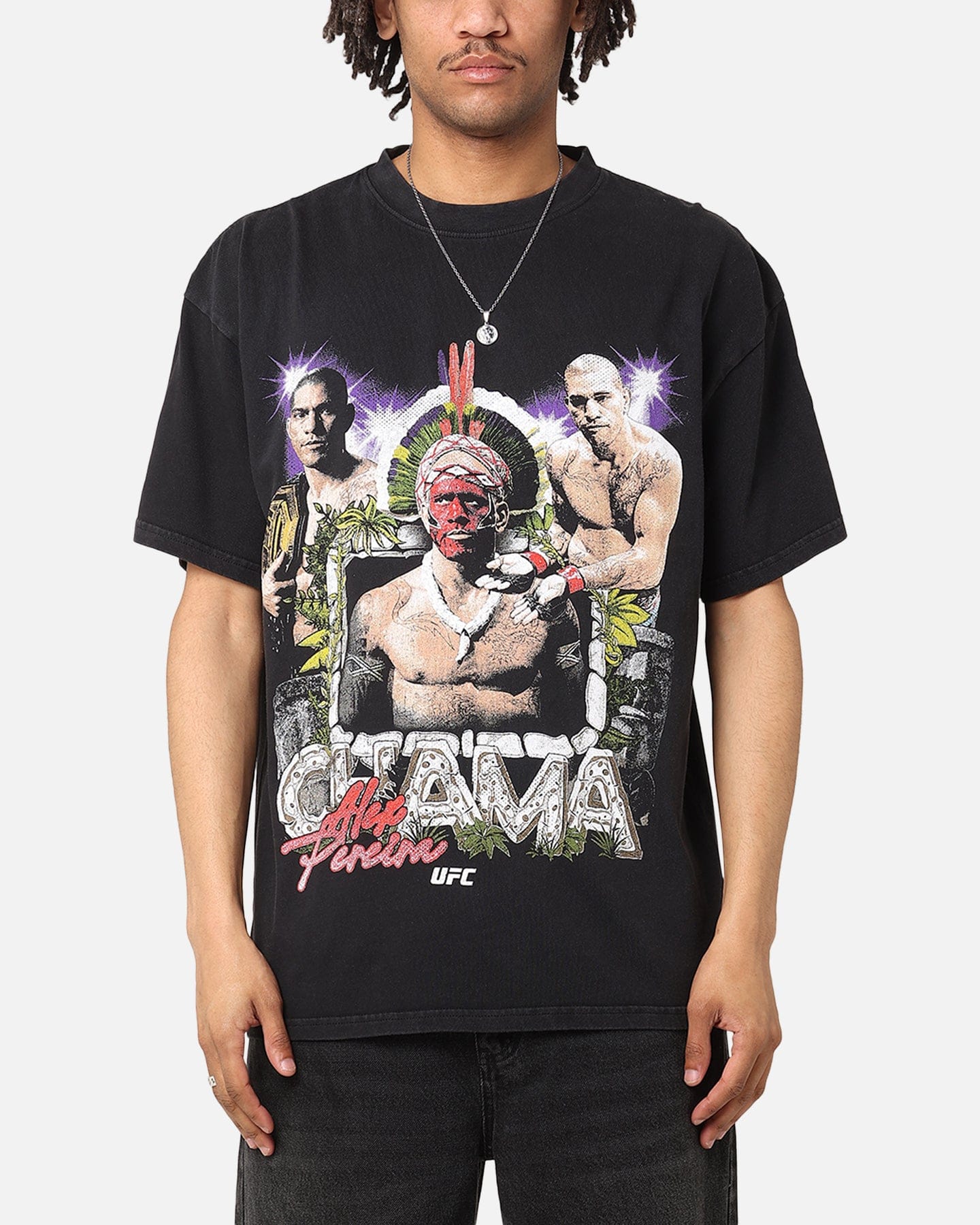 Vintage UFC By Culture Kings Alex Pereira Stone Hands Vintage T - Shirt Black Acidwash