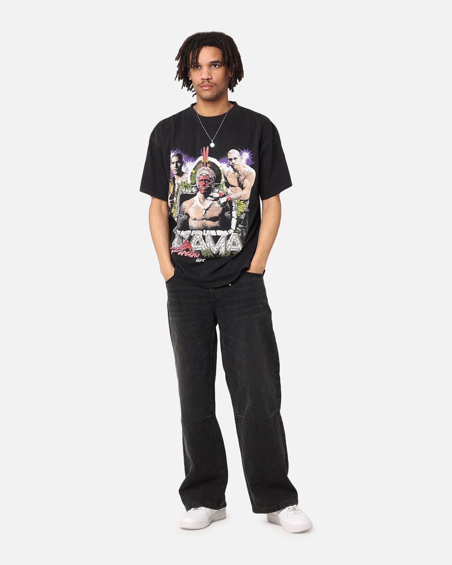 Vintage UFC By Culture Kings Alex Pereira Stone Hands Vintage T - Shirt Black Acidwash