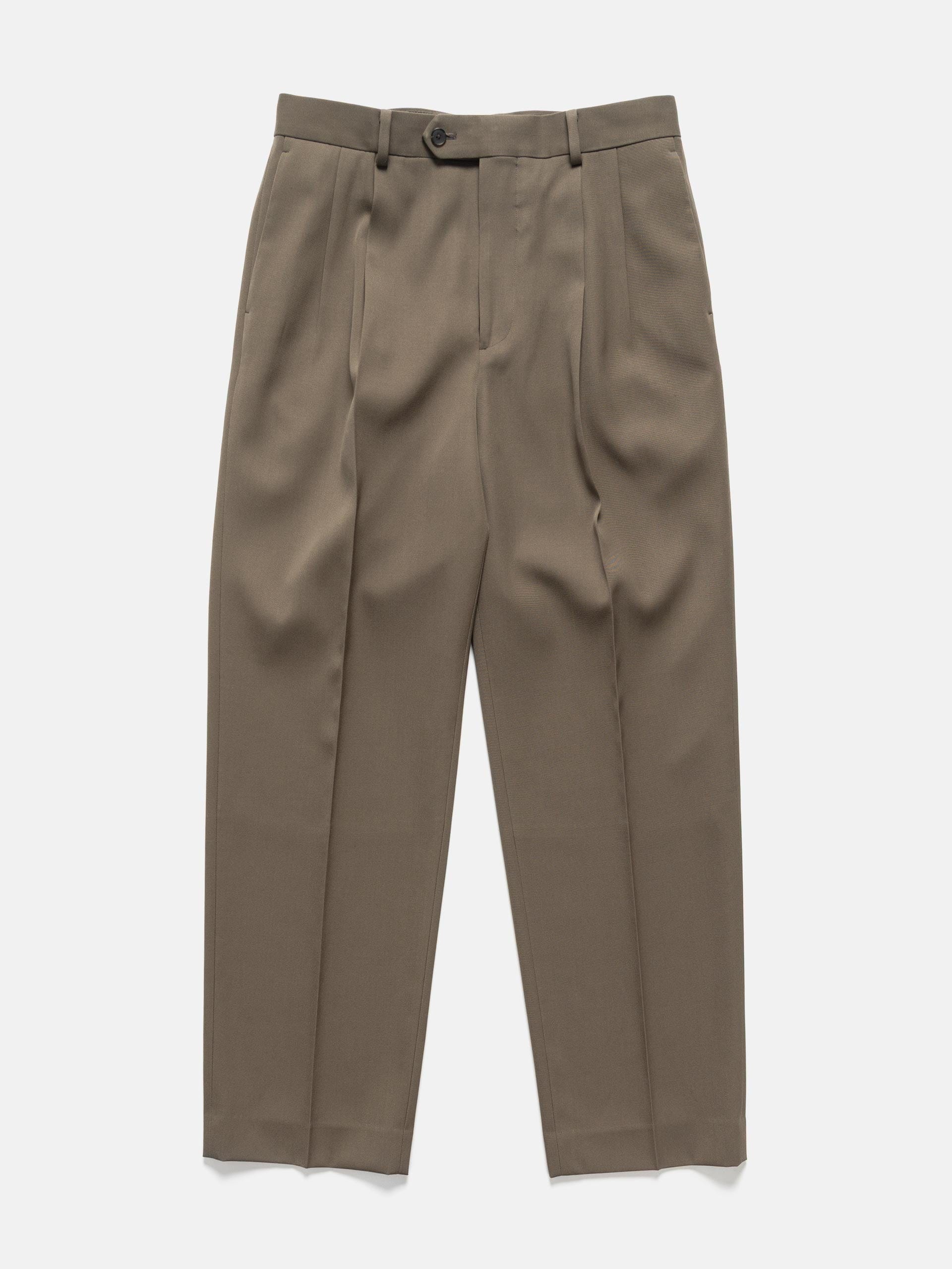 Auralee Light Wool Max Gabardine Two - Tuck Slacks Dark Olive Brown