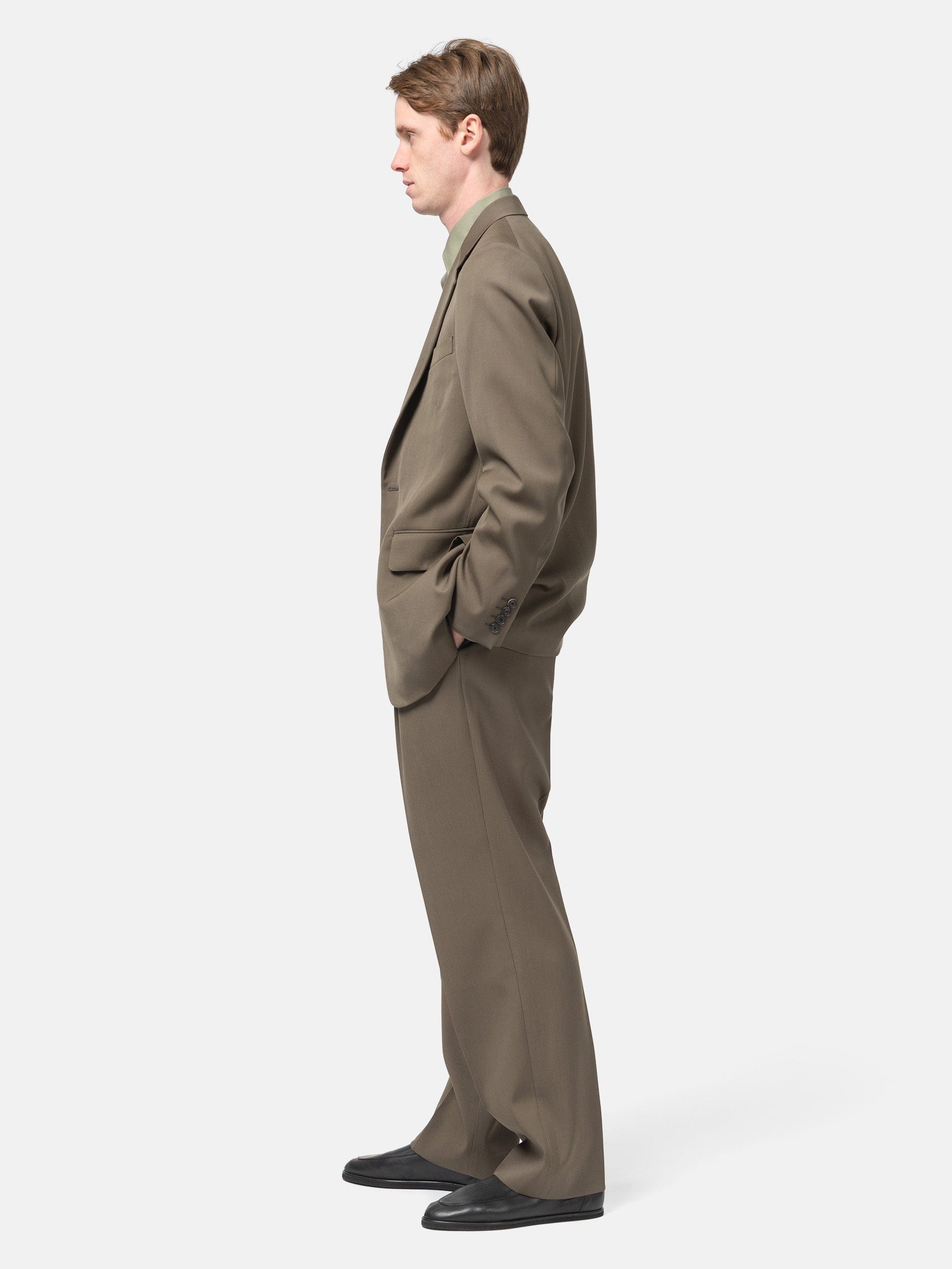 Auralee Light Wool Max Gabardine Two - Tuck Slacks Dark Olive Brown