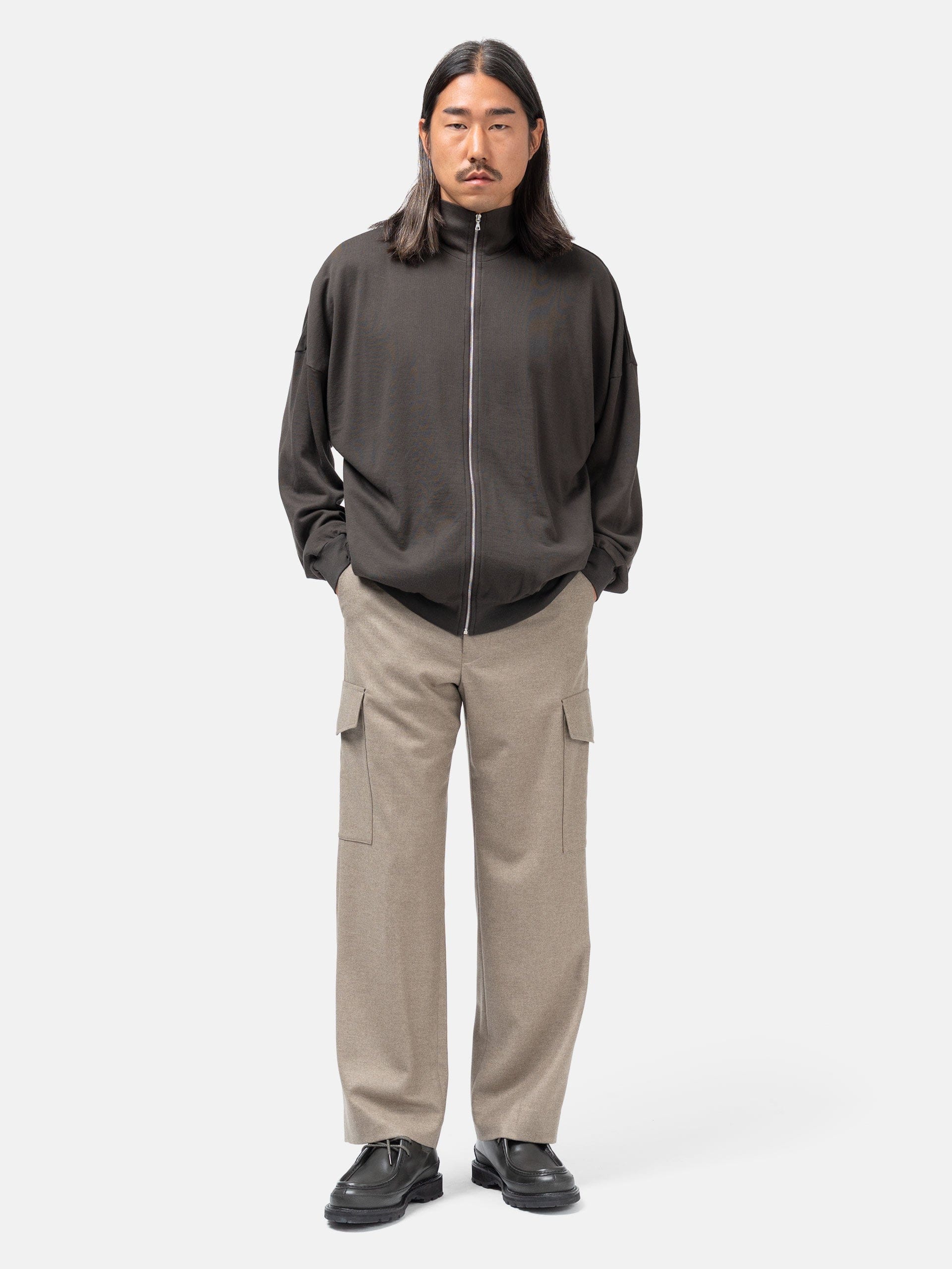 Auralee Wool Fulling Flannel Cargo Slacks Top Brown