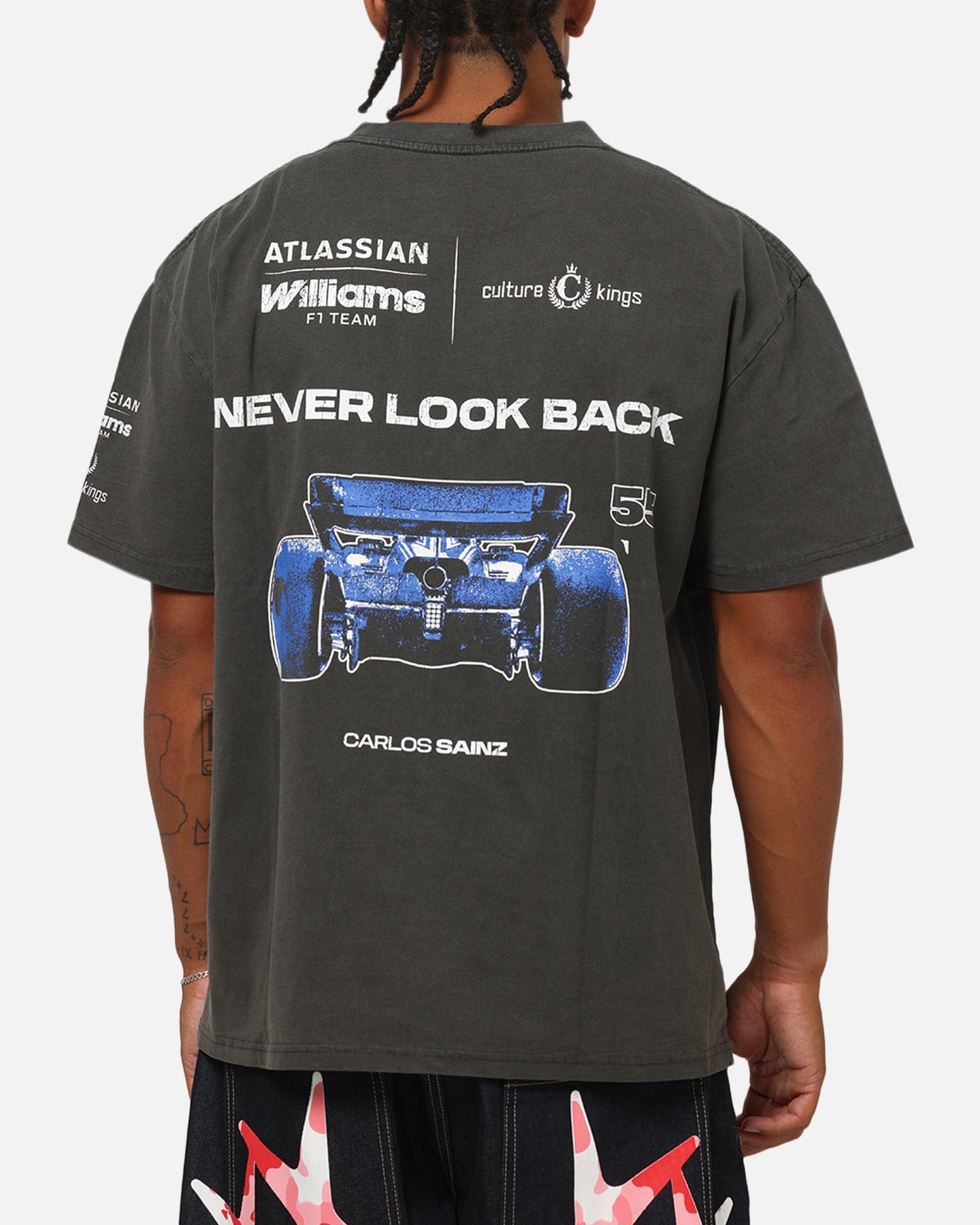 Team Culture Kings x Atlassian Williams F1 Team Carlos Sainz Jr. Heavy T - Shirt Black Acidwash