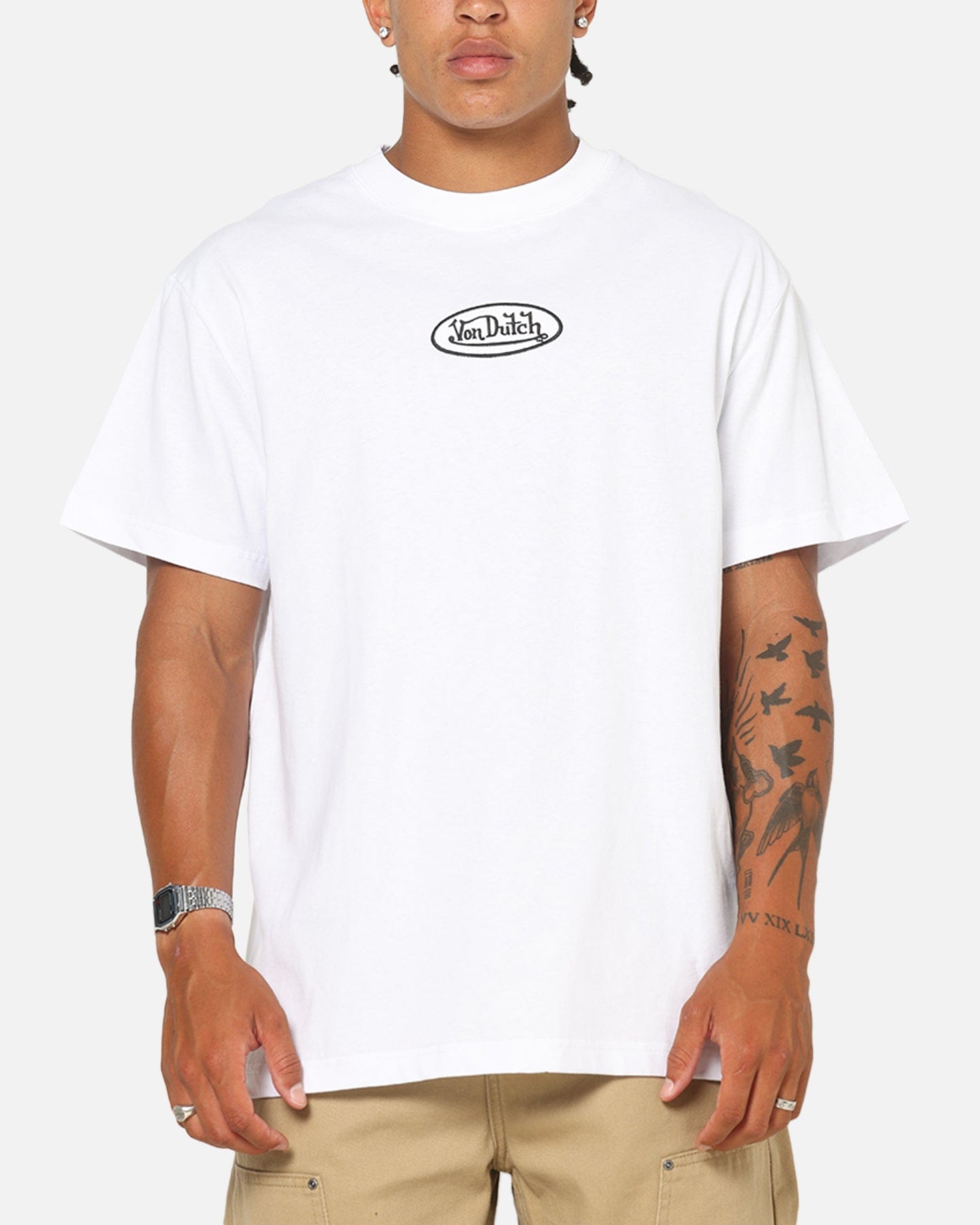 Von Dutch Distressed Embroidered Patch T - Shirt White