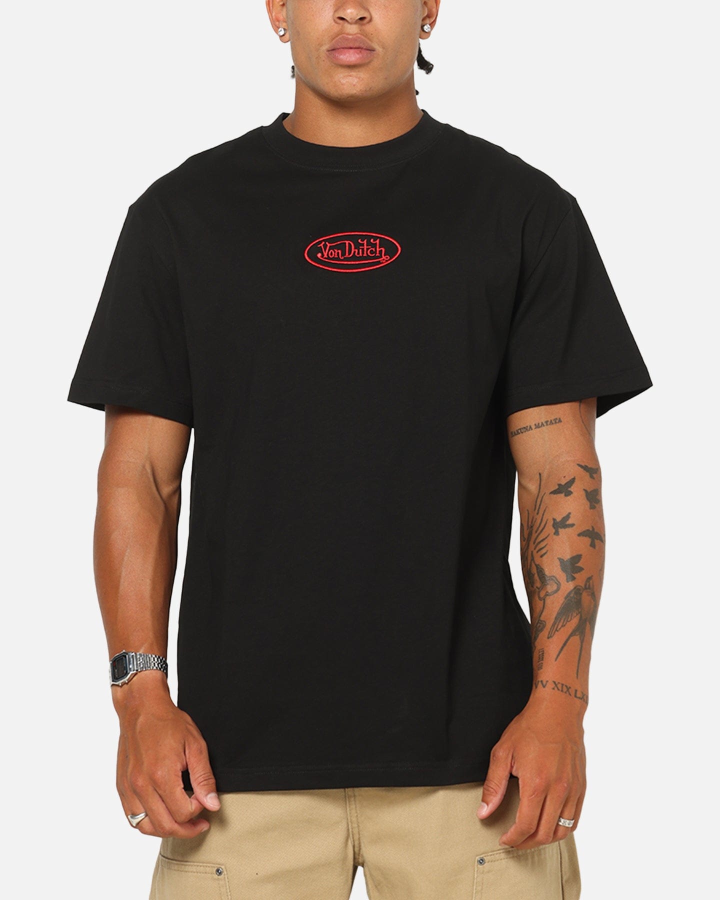 Von Dutch Distressed Embroidered Patch T - Shirt Black