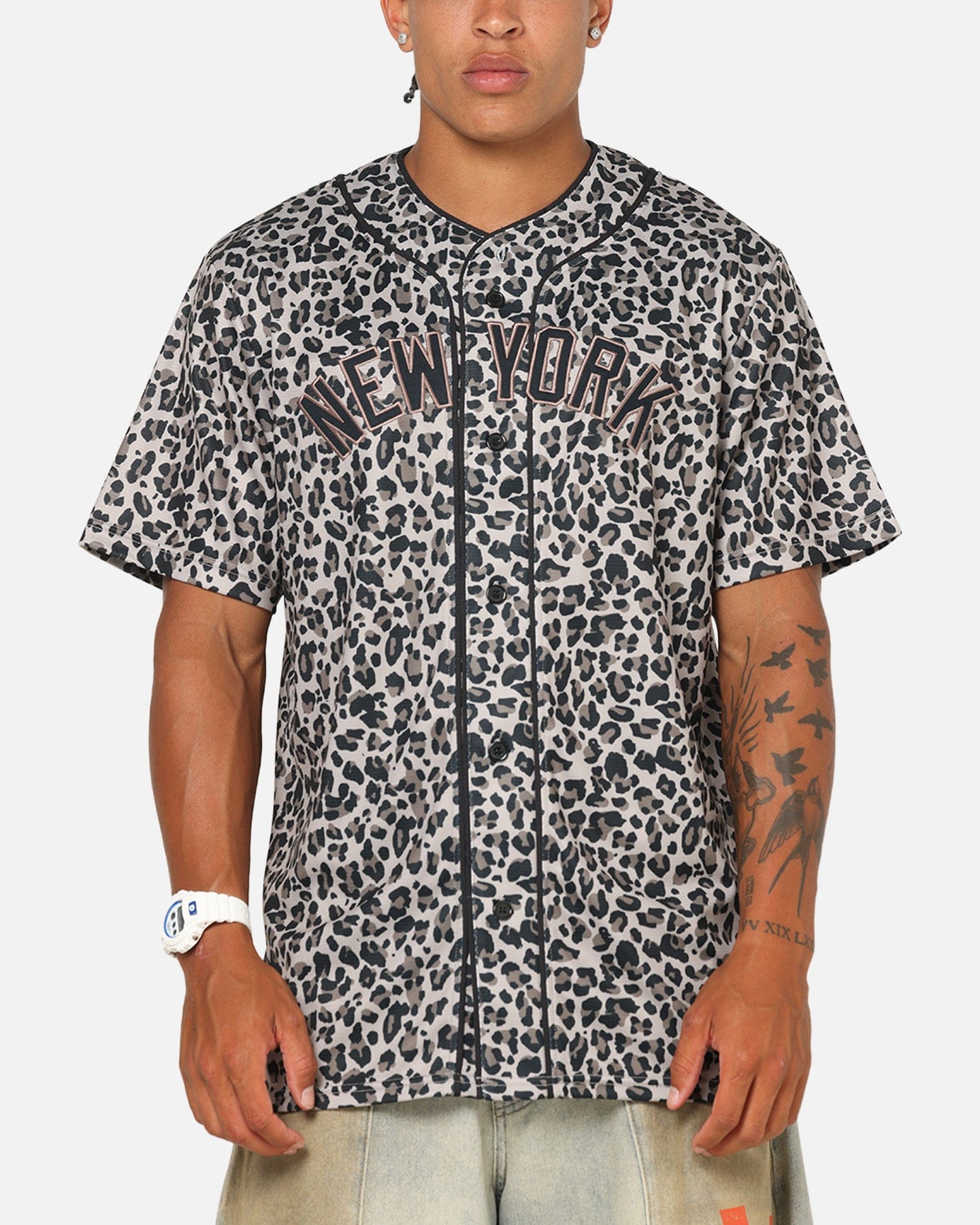 Majestic Athletic New York Yankees Leopard Baseball Button Up Shirt Leopard