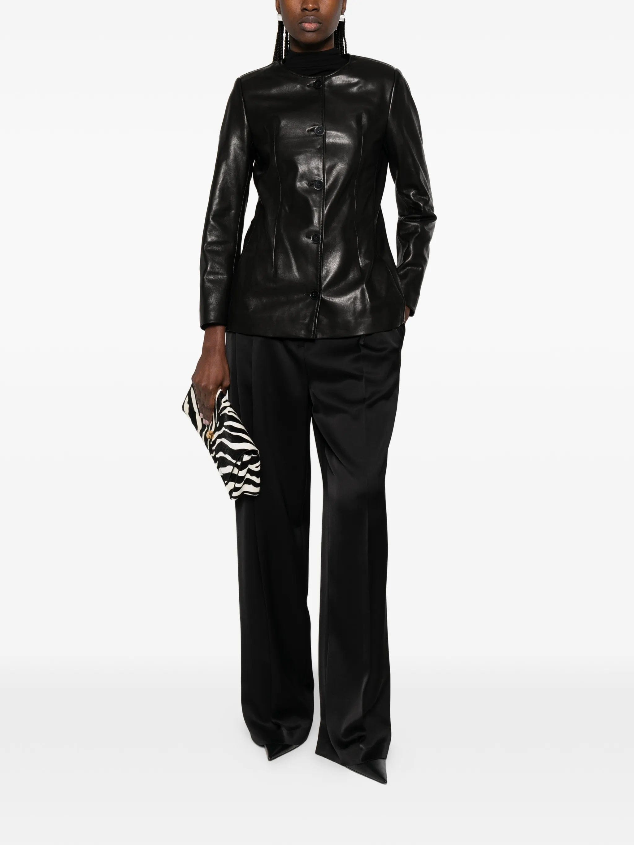 Nour Hammour Maud button - up leather jacket