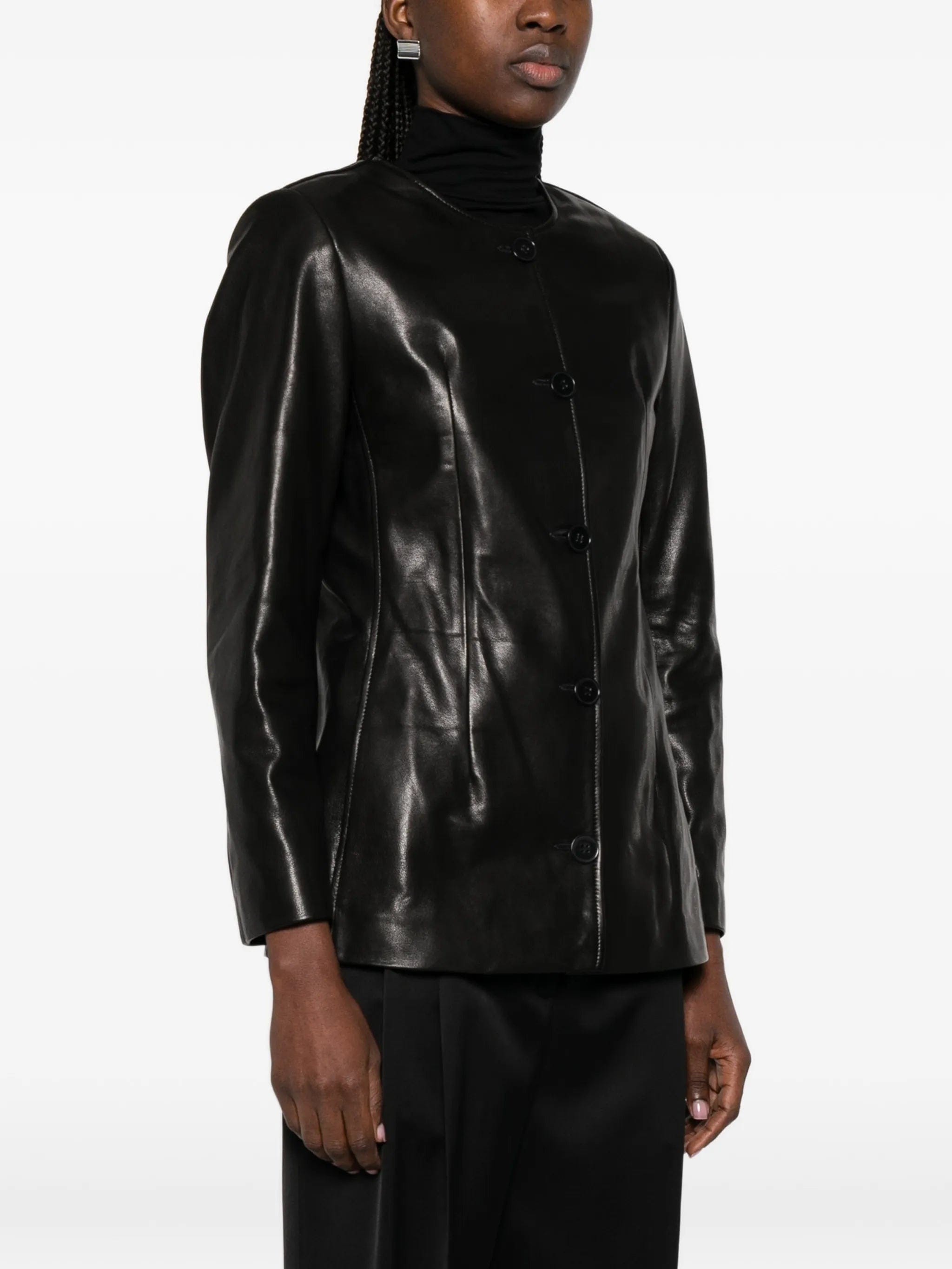 Nour Hammour Maud button - up leather jacket