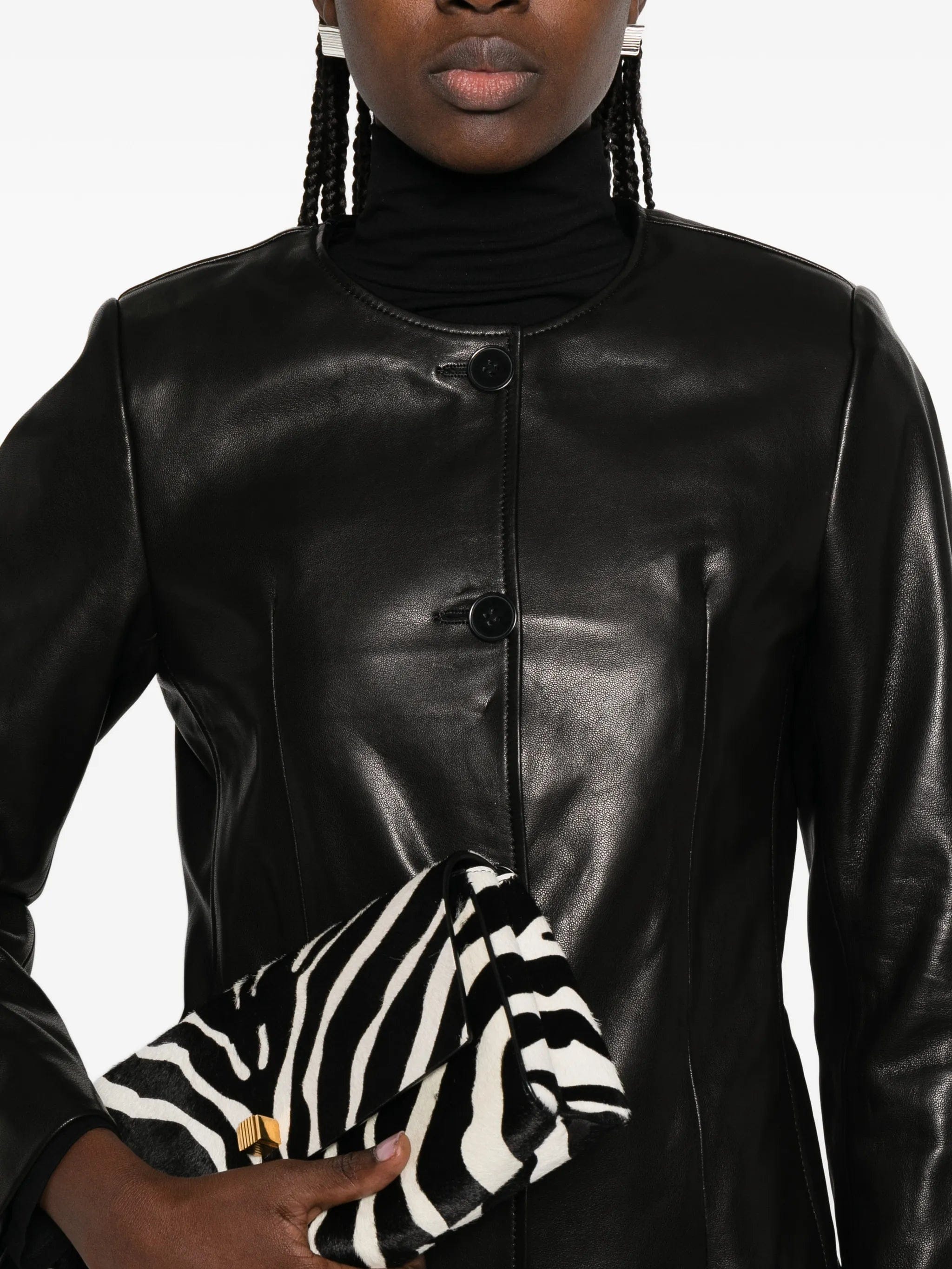 Nour Hammour Maud button - up leather jacket