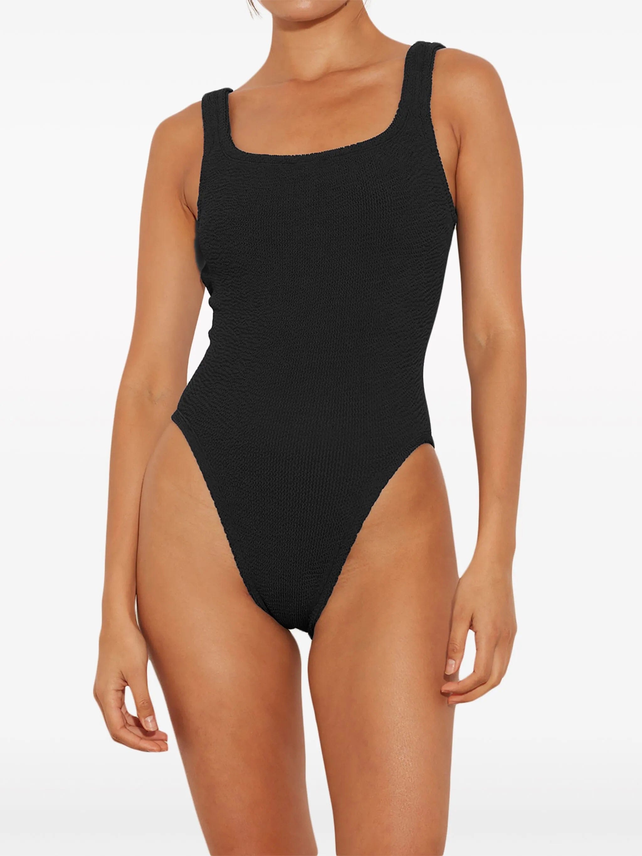 Hunza G crinkle - effect square - neck swimsuit