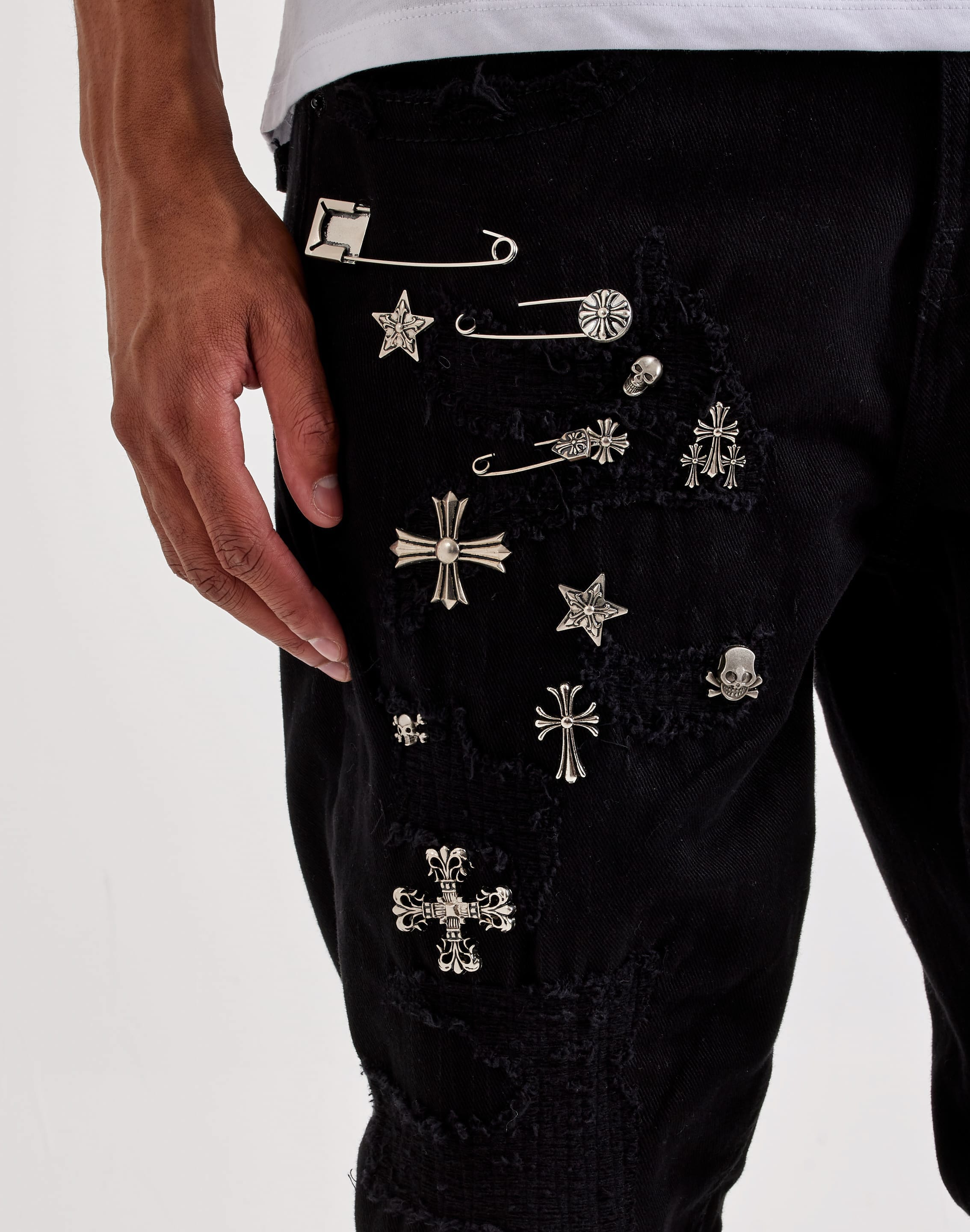 Smuggler's Moon Slim Distressed Cross Pin Denim Jeans