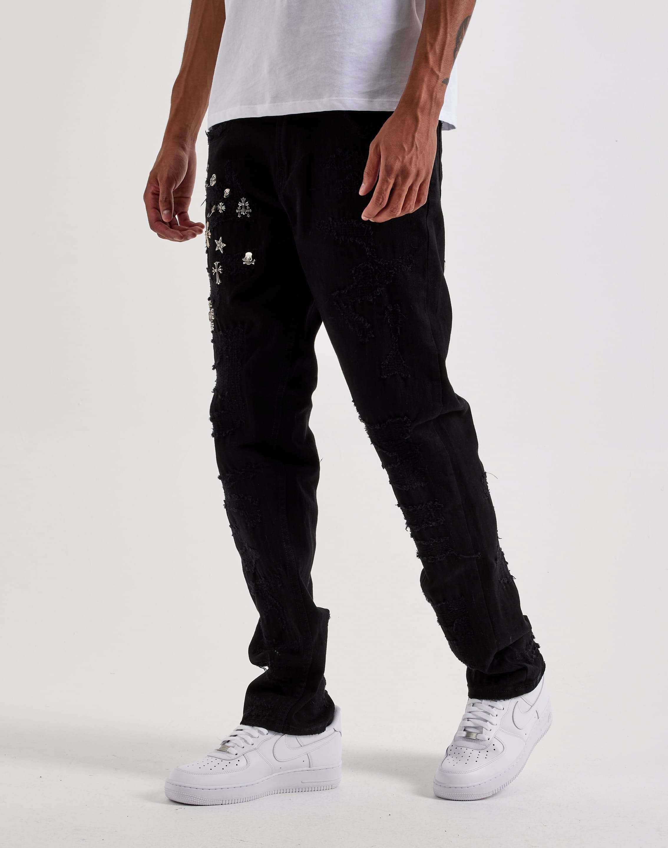 Smuggler's Moon Slim Distressed Cross Pin Denim Jeans