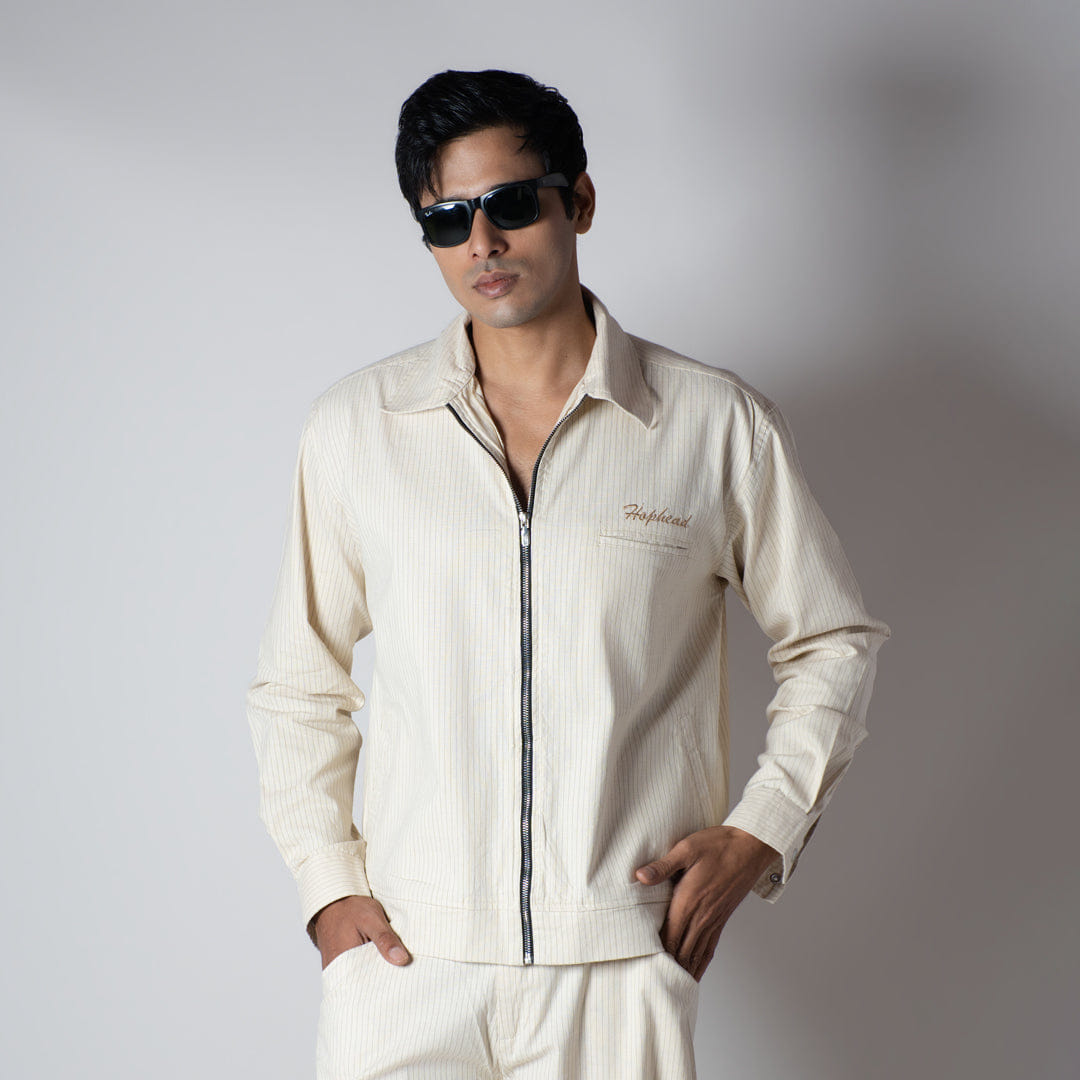 Hophead BEIGE VERTICAL STRIPED ZIPPER JACKET